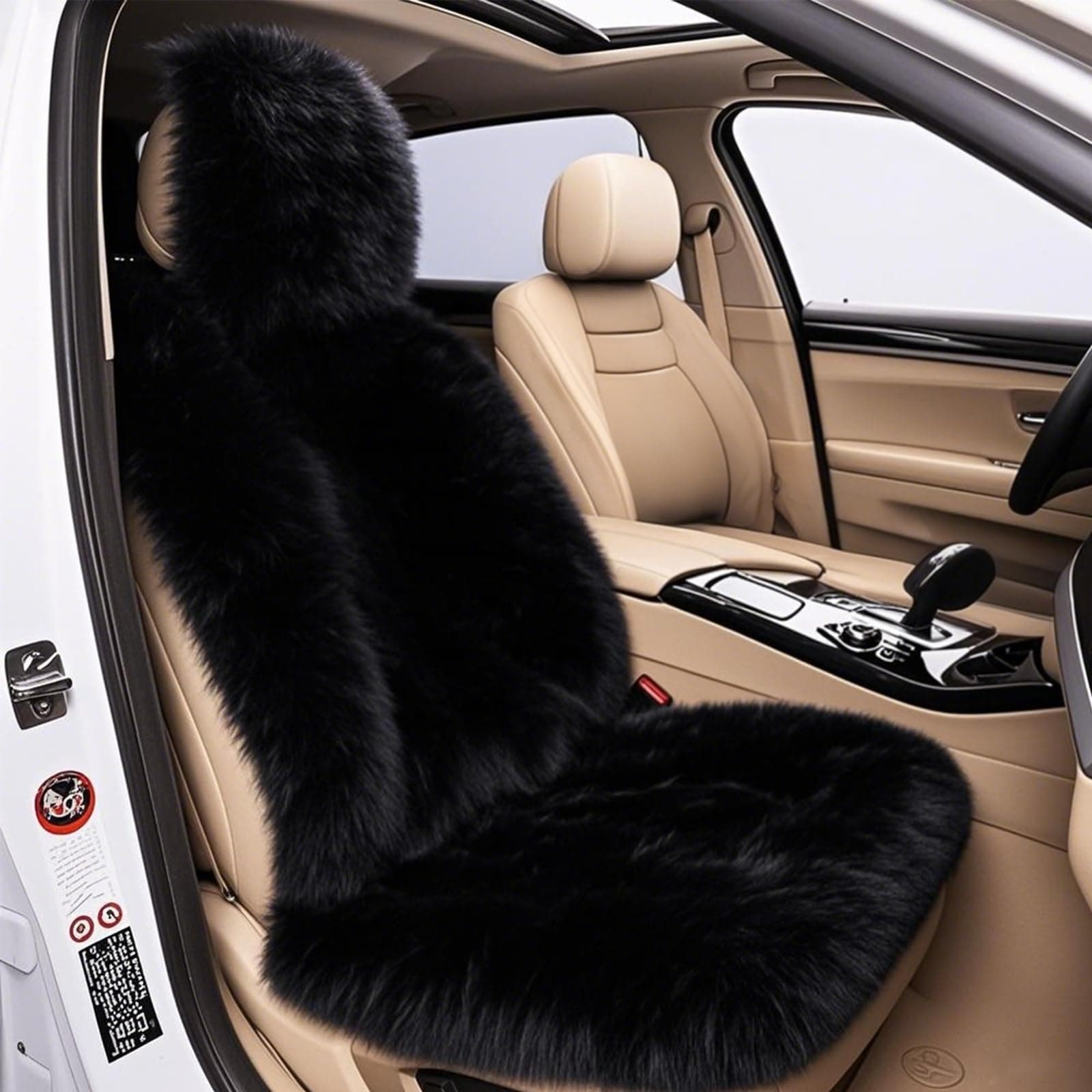 OKAYDA Genuine Australian Sheepskin Car Seat Covers, Fluffy Long Wool & Universal Fit for SUV/Truck/Van, Airbag-Safe Fuzzy Fur Car Seat Cover (Black)