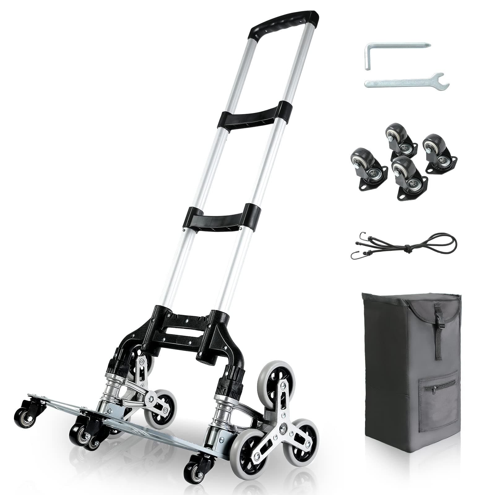 5-StarFolding Hand Truck Dolly Cart, Stair Climbing Cart, Trolley Cart with Wheels and Detachable Waterproof Bag, 176lbs Capacity Luggage Cart for Shopping, Moving, Travel, Black (MS2204)