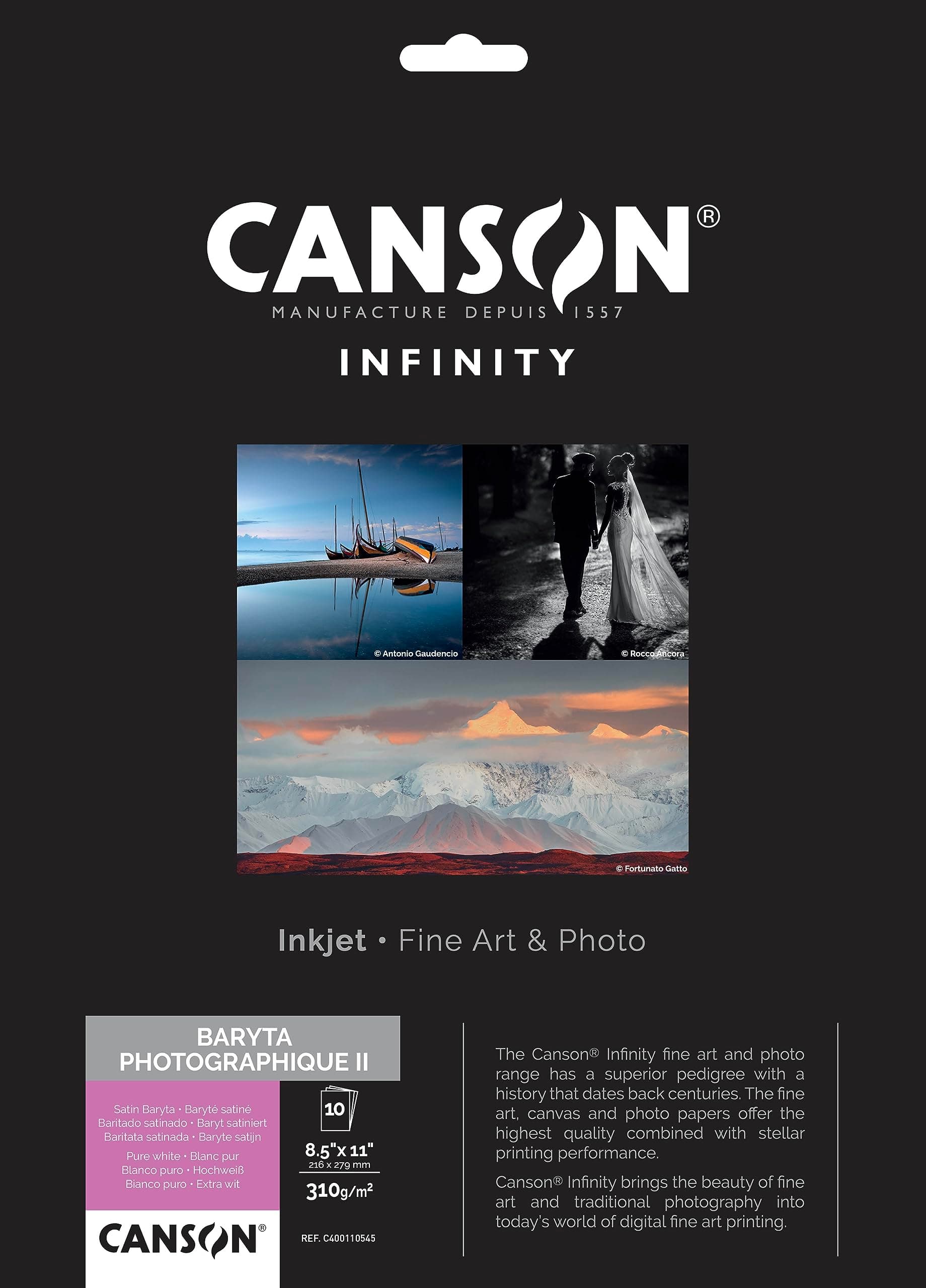 Canson Infinity Digital Paper, Baryta Photographique II, 310G, 8.5 X 11 inches, 10 Sheets (F11-BPL310851110)