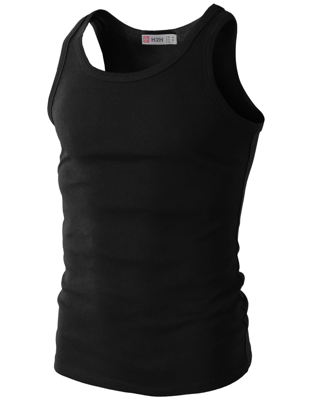 H2H Mens Simple Crew Neck Sleeveless Tank Top With Basic Colors Black US L/Asia XL (KMTTK024)