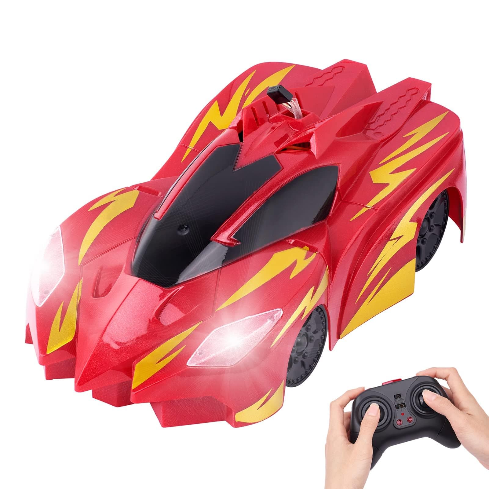 Stunt car can Climb The Wall and Drift, Remote Control Dual-Mode Children's Remote Control car with LED Lights, Rechargeable Boy's Gift(Red)