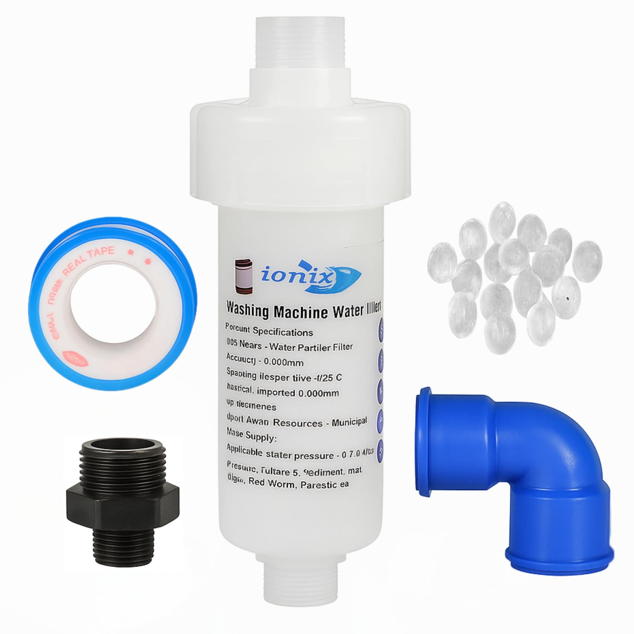 IONIX Washing Machine Filter | 1 Year Warranty | Water Softener, Filter For Hard Water With Connectors & Anti Scalling Balls (White, Pack of 1),Sedimentation