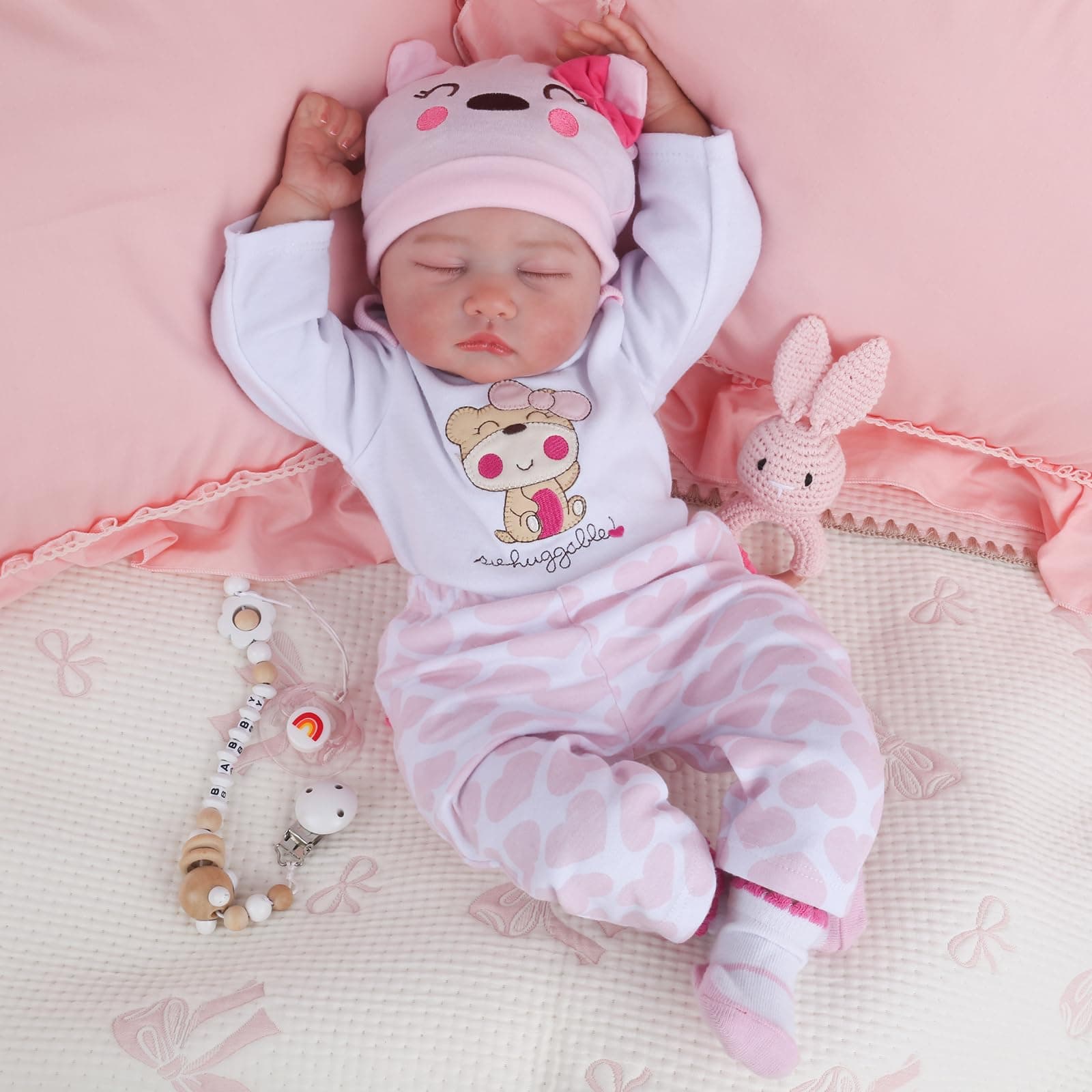 Reborn Baby Doll Girl, 60cm Soft Weighted Body, Cute Lifelike Handmade Silicone Sleeping Doll