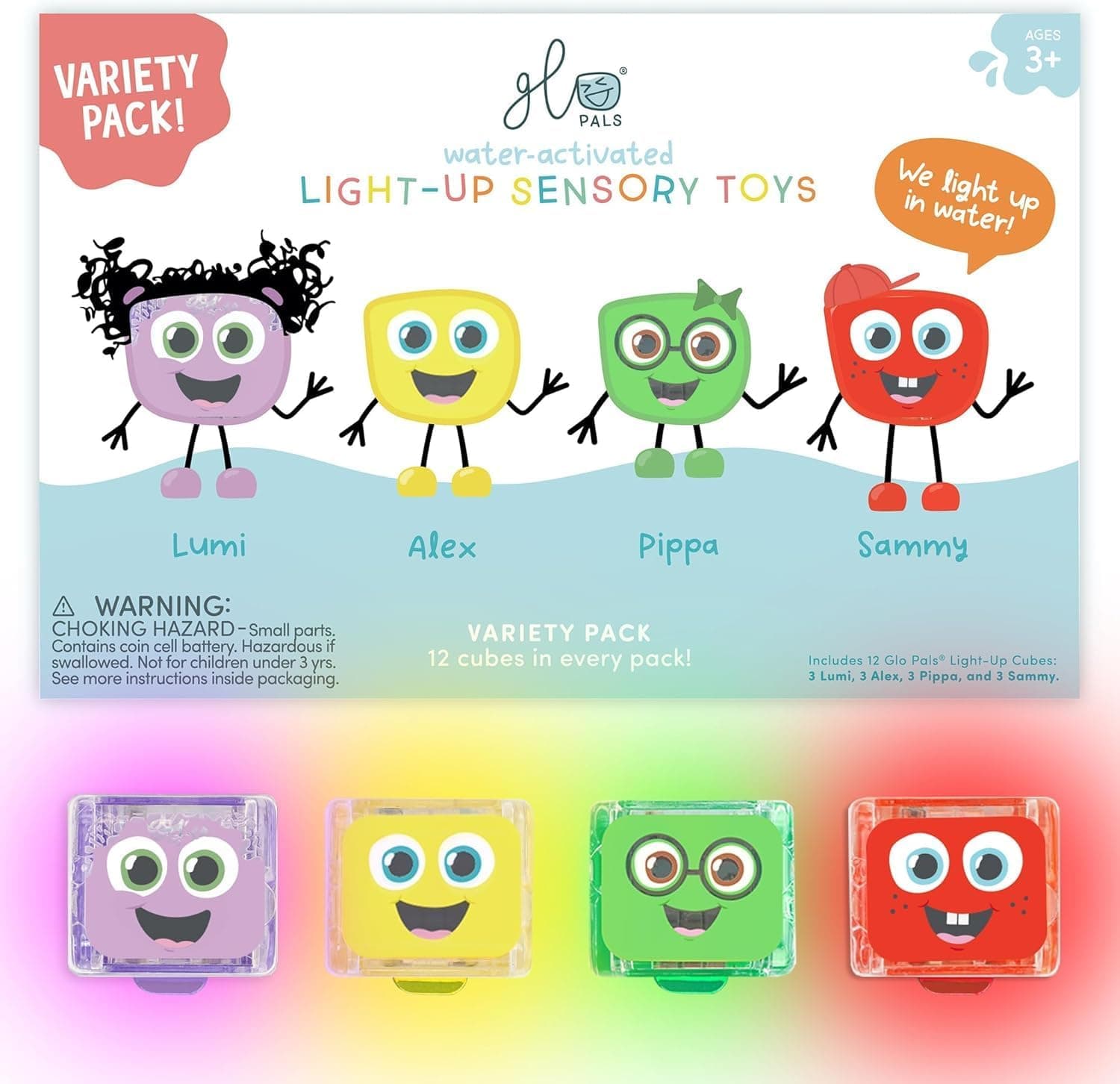 Water-Activated Light-Up Cubes for Sensory Play – 12 Pack - Easter Basket Stuffers | Easter Toys for Kids