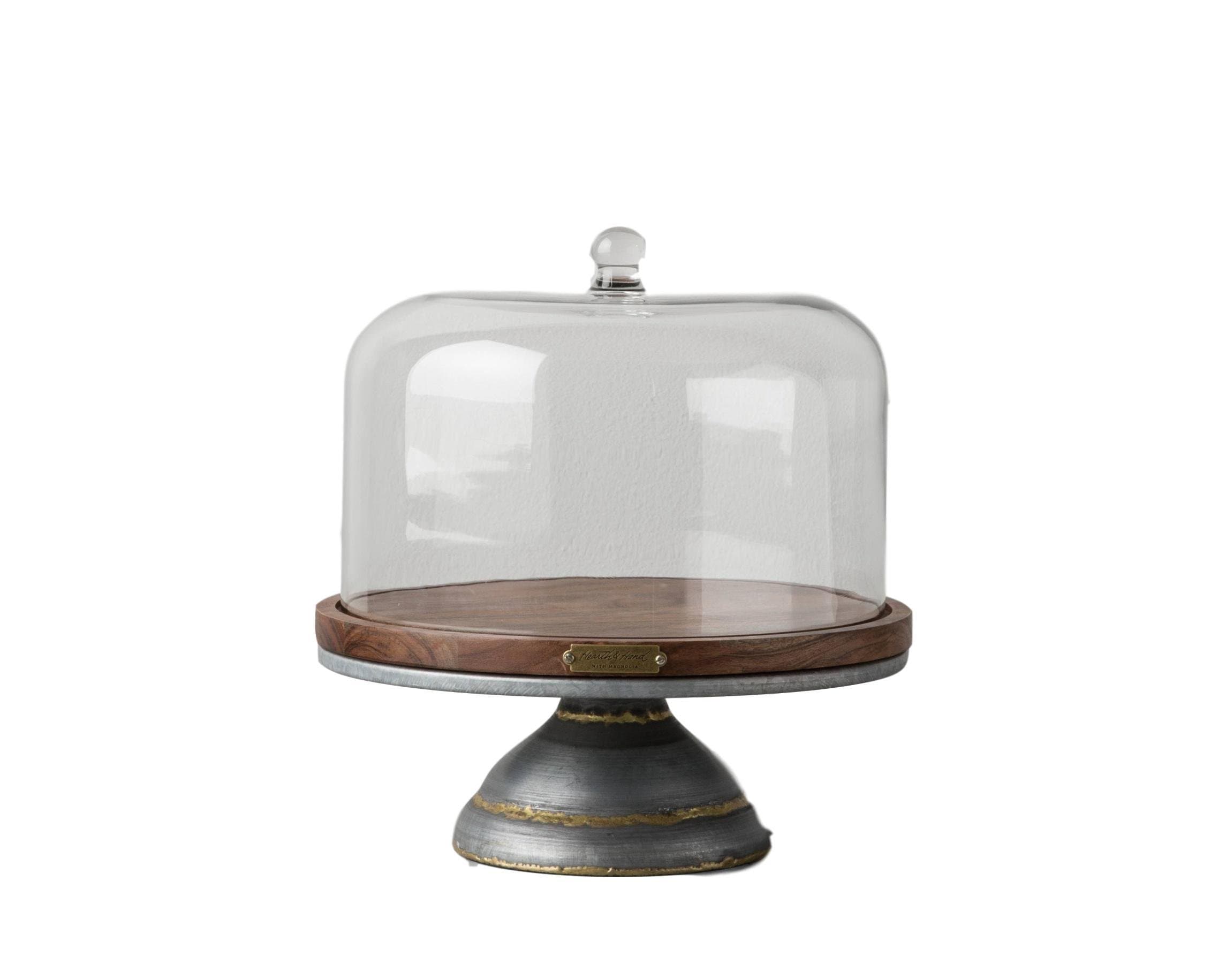 Magnolia Hearth Hand Cake Stand Glass Covered Wooden Farmhouse Kitchen Table Decor