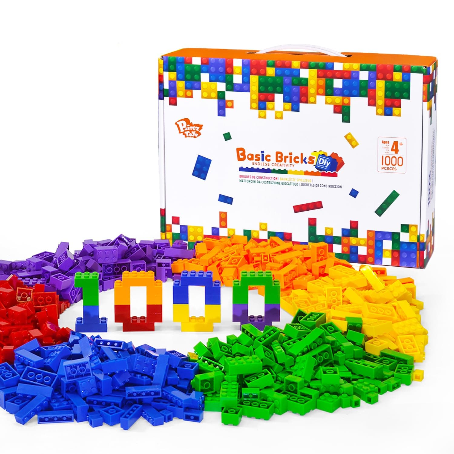 Building Blocks Set, 1000 Piece Creative Small Bricks Set for Kids Stackable, 6 Colors, Compatible with All Major Brands, Classic Blocks Toys for Kids Ages 4 5 6 7 8+ (Rainbow)