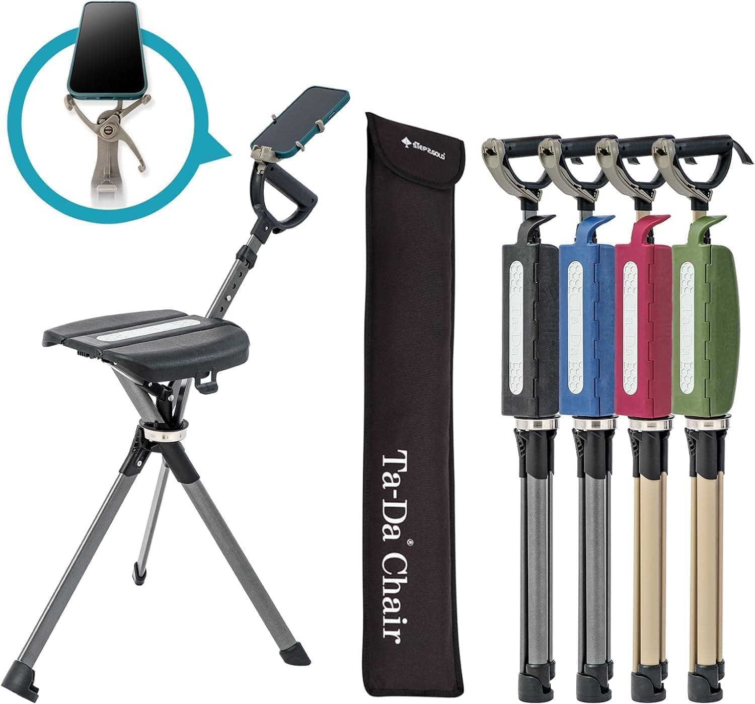 Ta-Da Chair Series 2 PRO - Walking Stick with Seat, Lightweight Aluminium Pole Frame & Sturdy Foldable Stool (up to 136kg), Easy Folding Design, Ideal for Hiking & Outdoors - Adjustable
