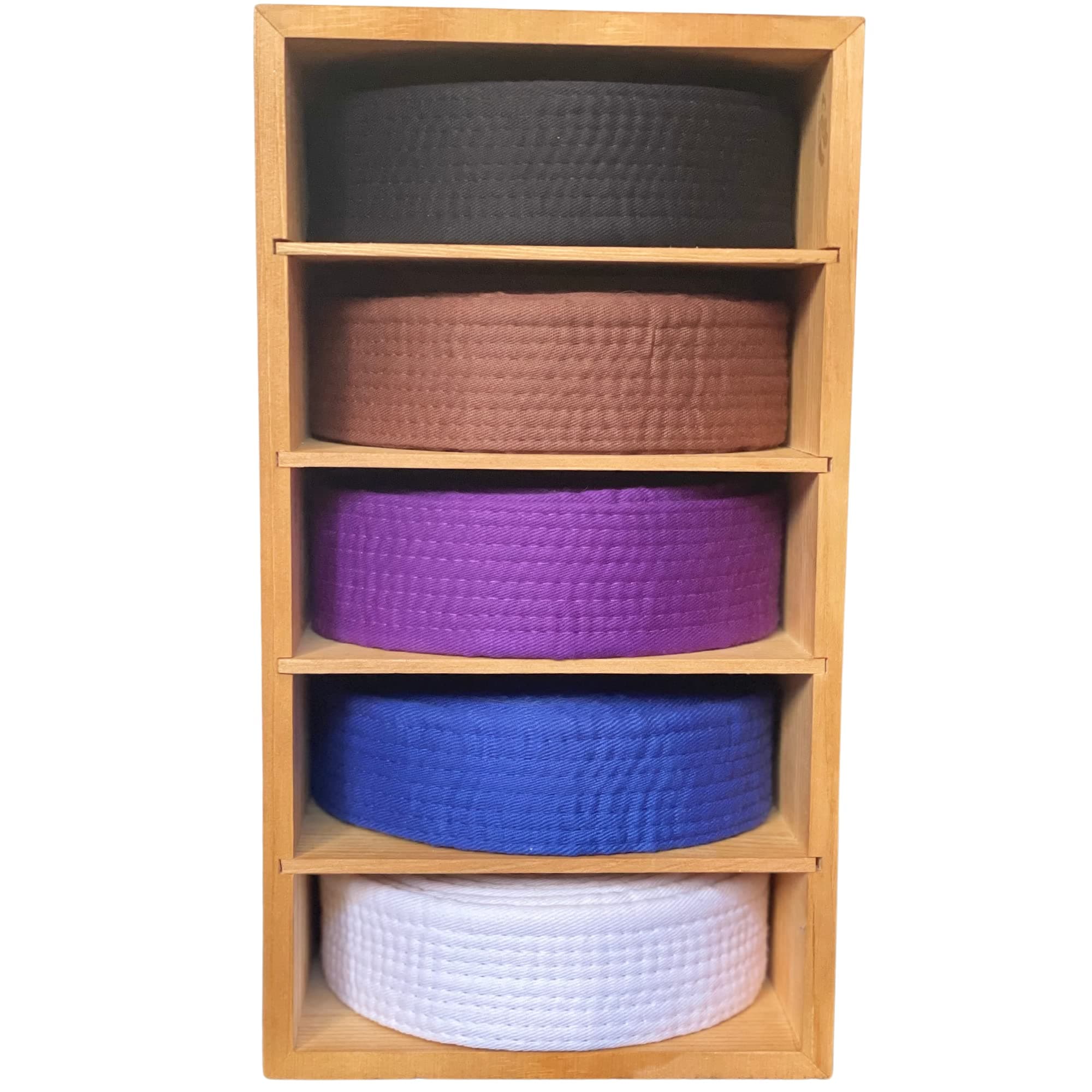 Alley Cats Brazilian Jiu Jitsu Belt Display | Pine Belt Box | 5 BJJ Belt Display Case | White to Black Belt Rack | Martial Arts Jiu Jitsu Belt Holder | Gifts for Jiu Jitsu Practitioners | OSS
