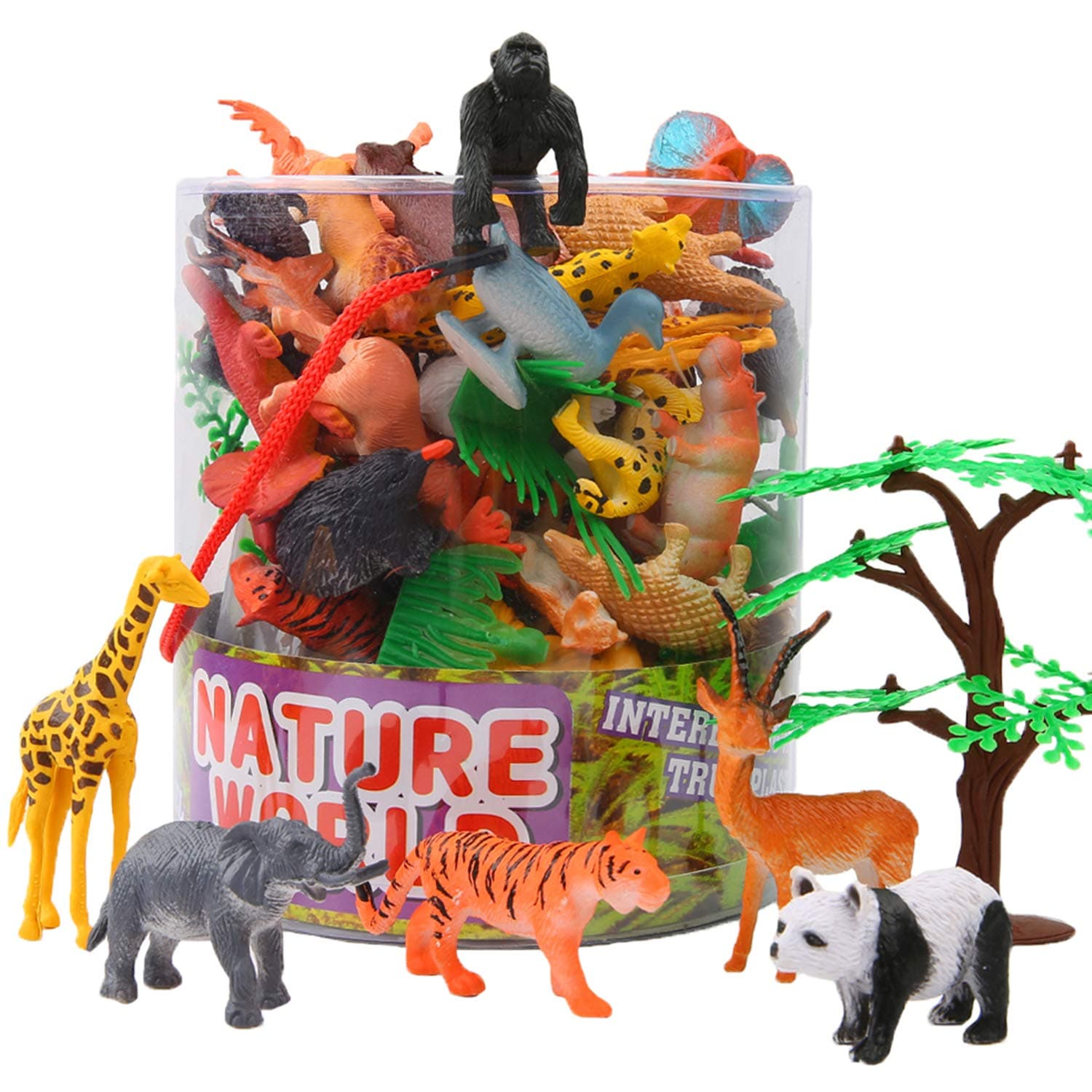 Animals Figure,54 Piece Mini Jungle Animals Toys Set With Gift Box,ValeforToy Realistic Wild Animal Learning Party Favors Toys For Boys Girls Kids Toddlers Forest Small Farm Animals Toys Playset