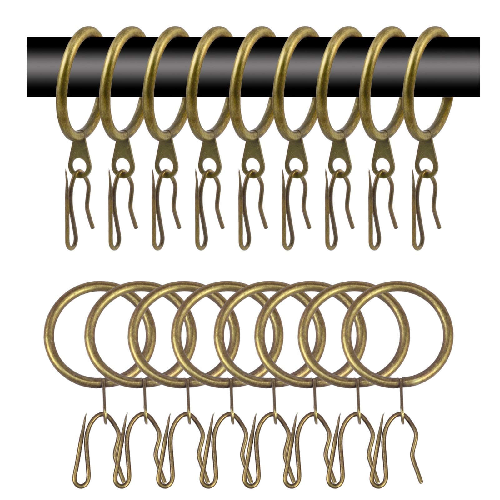 40 Pcs Metal Curtain Rings & Hooks - 30 mm Internal Diameter Decorative Curtain Hanging Rings (Green Bronze)