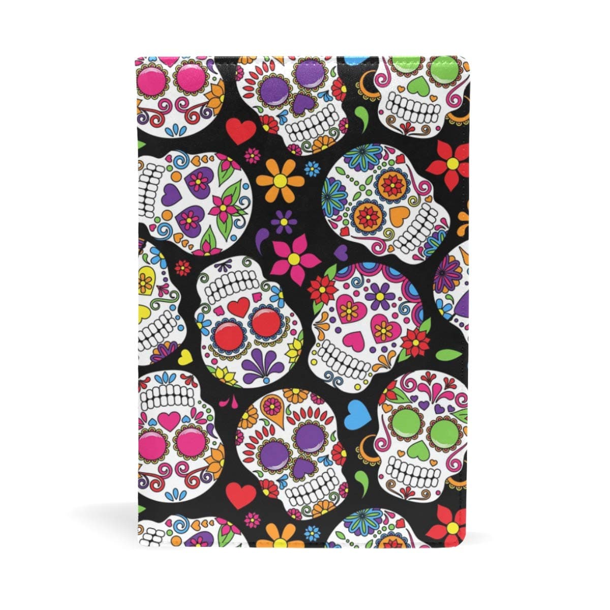EZIOLY Day Of The Dead Sugar Skull Stretchable Book Cover Fits Most Hardcover Textbooks up to 8.7" x 5.8" Adhesive-Free Fabric School Book Protector. Easy to Apply. Wash & Re-Use