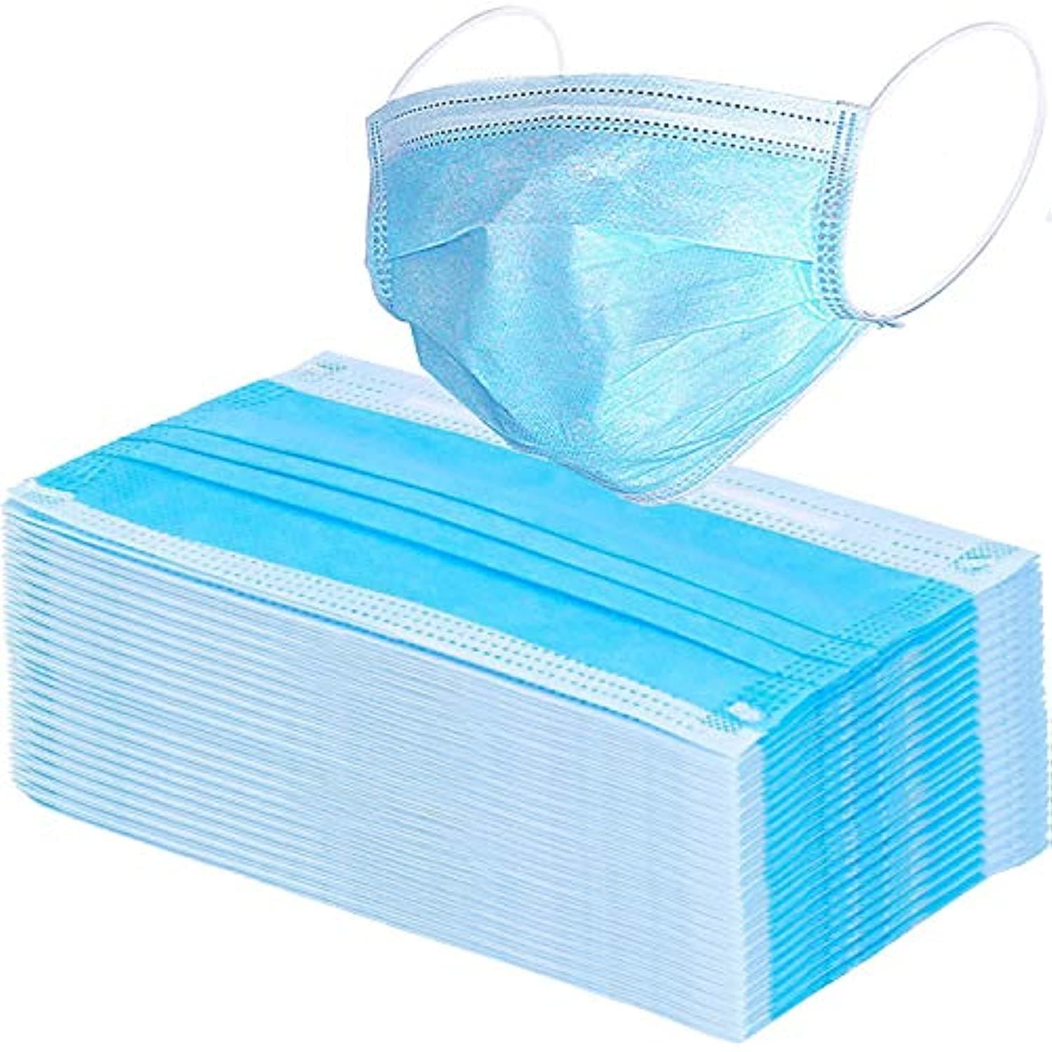 100 Pcs Disposable 3 Ply Earloop Face Masks, Suitable for Home, School, Office and Outdoors (Blue)
