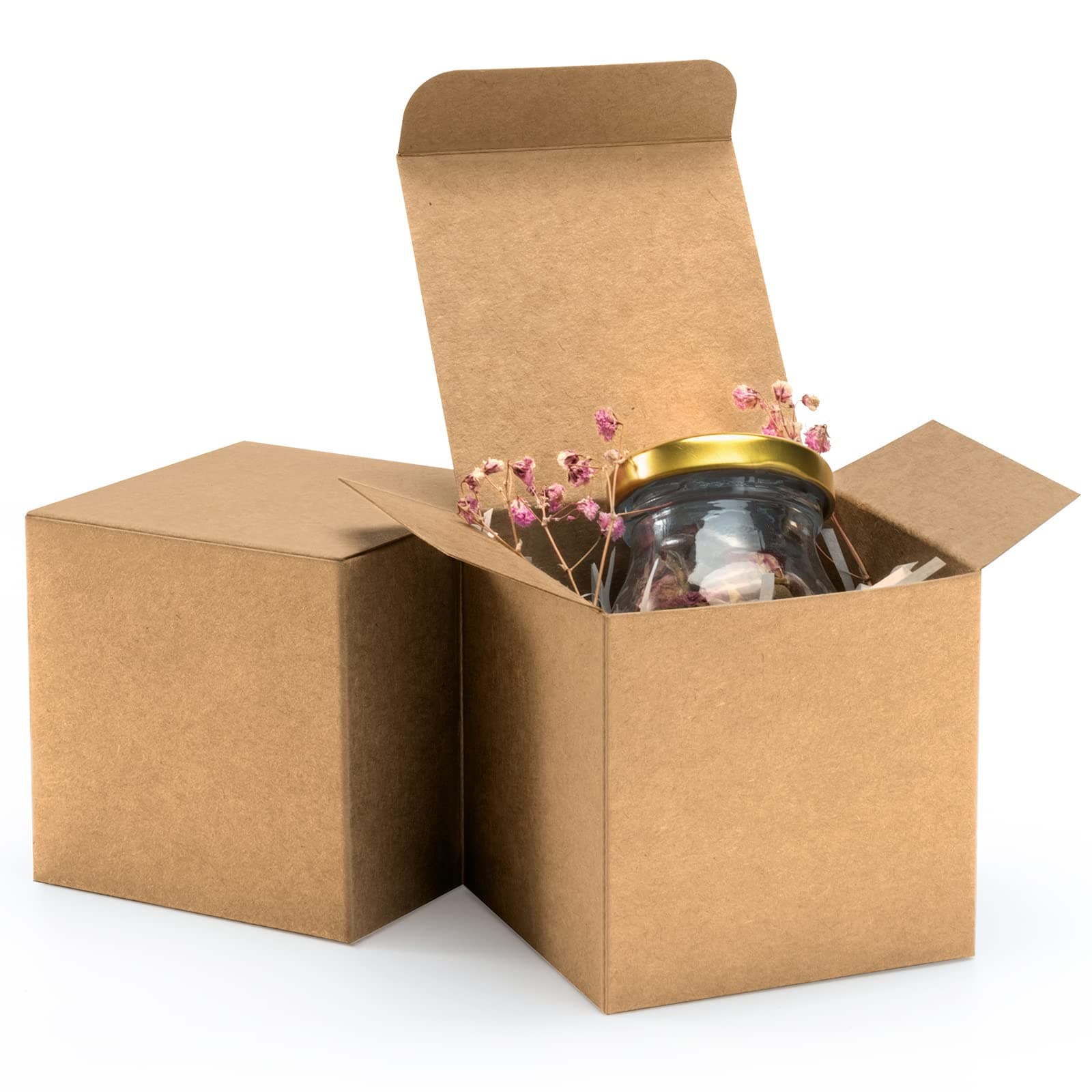 ValBox 3x3x3 Brown Gift Boxes 50pcs Recycled Paper Cube Boxes with Lids for Gifts, Crafting, Cupcake Boxes, Easy Assemble Boxes for Party Favor