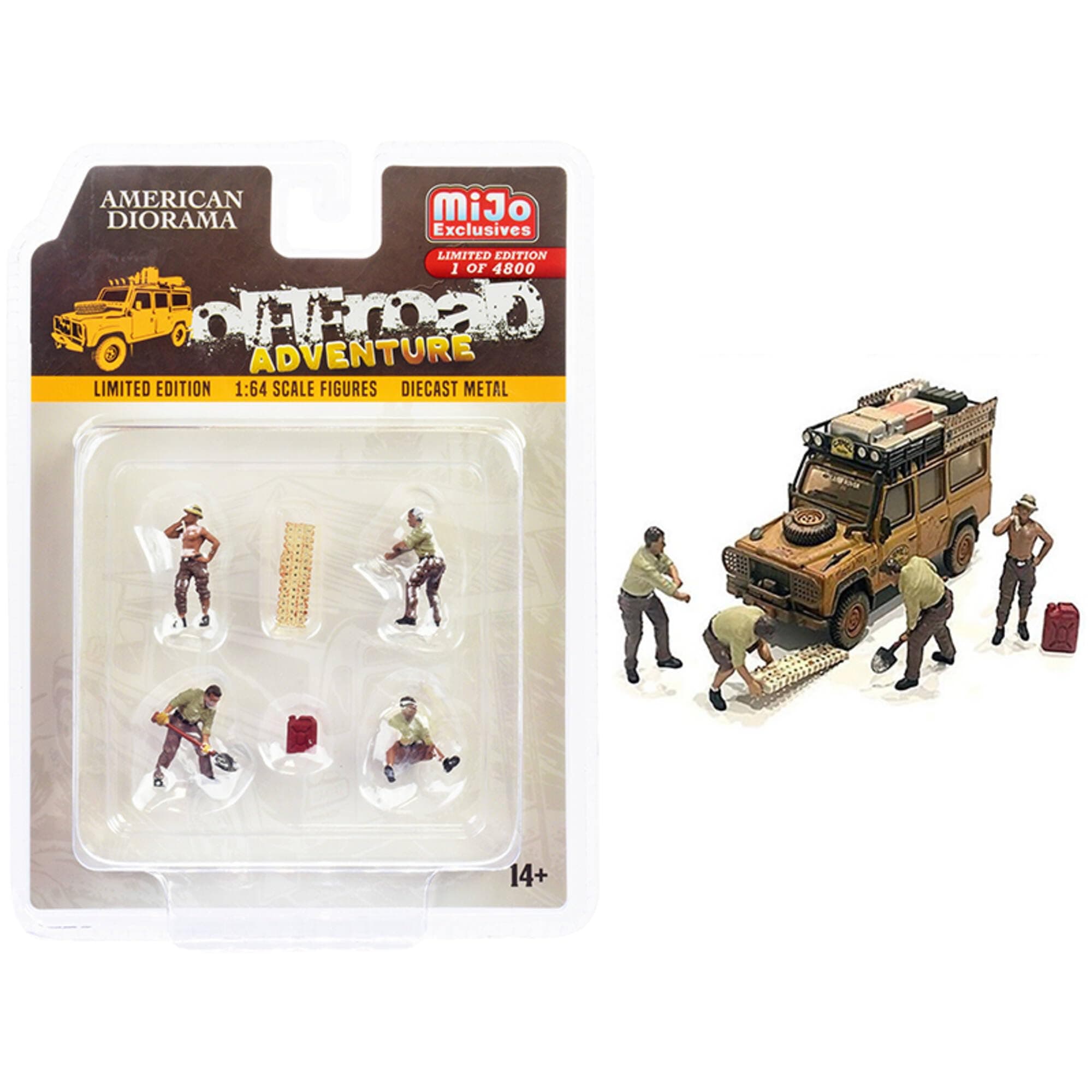 American Diorama Off-Road Adventure 6 Piece Diecast Set (4 Male Figurines and 2 Accessories) Ltd Ed to 4800 pcs for 1/64 Scale Models by 76492