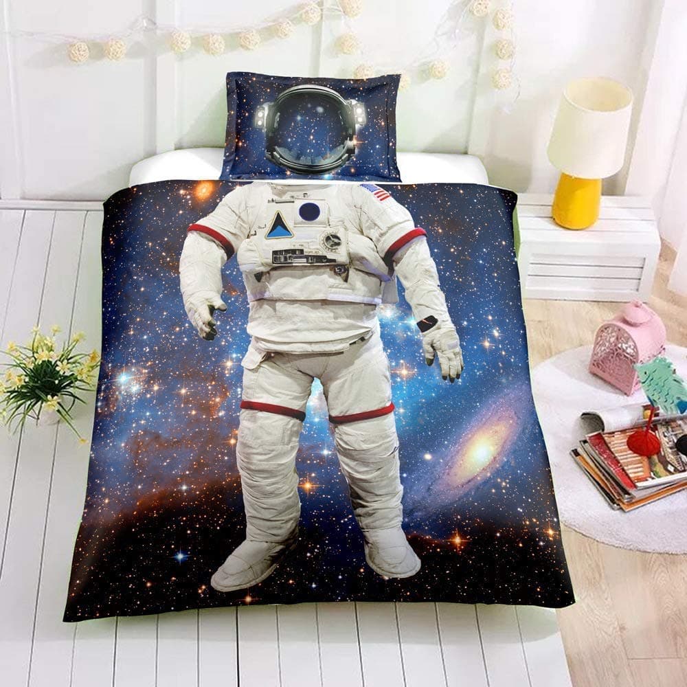 LoussiesdStar Bedding Duvet Cover Double Size Astronaut Comforter Cover for Boys Girls,Outer Space Bedding &Linen Universe Bedspread,Bedroom Decorative 3Pcs Bedding Set with 2 Pillow ShamsOEKO-TEX STANDARD 100