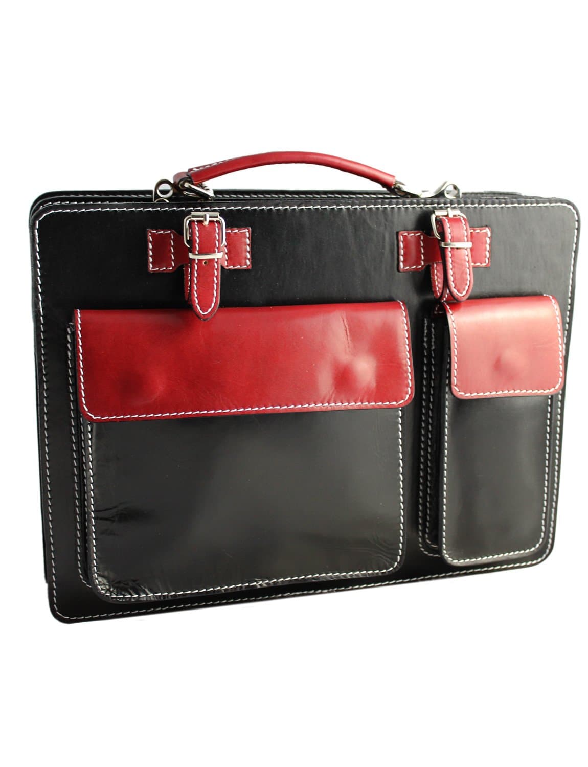 Giglio Classic Style Unisex Italian Hand Crafted Vacchetta Cowhide Leather Document Tablet Briefcase With Strap Made In Italy