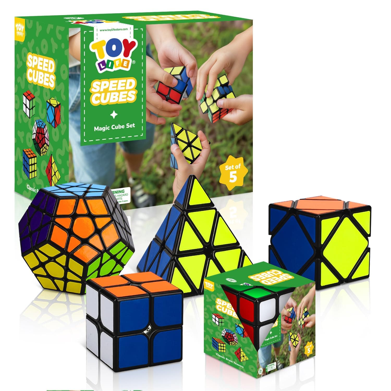 STEAM Life Speed Cube Set 5 Pack Magic Cube | Includes Speed Cubes 3x3, 2x2 Speed Cube, Pyramid Cube, Megaminx Cube Puzzle Cube Bundle for Kids & Adults