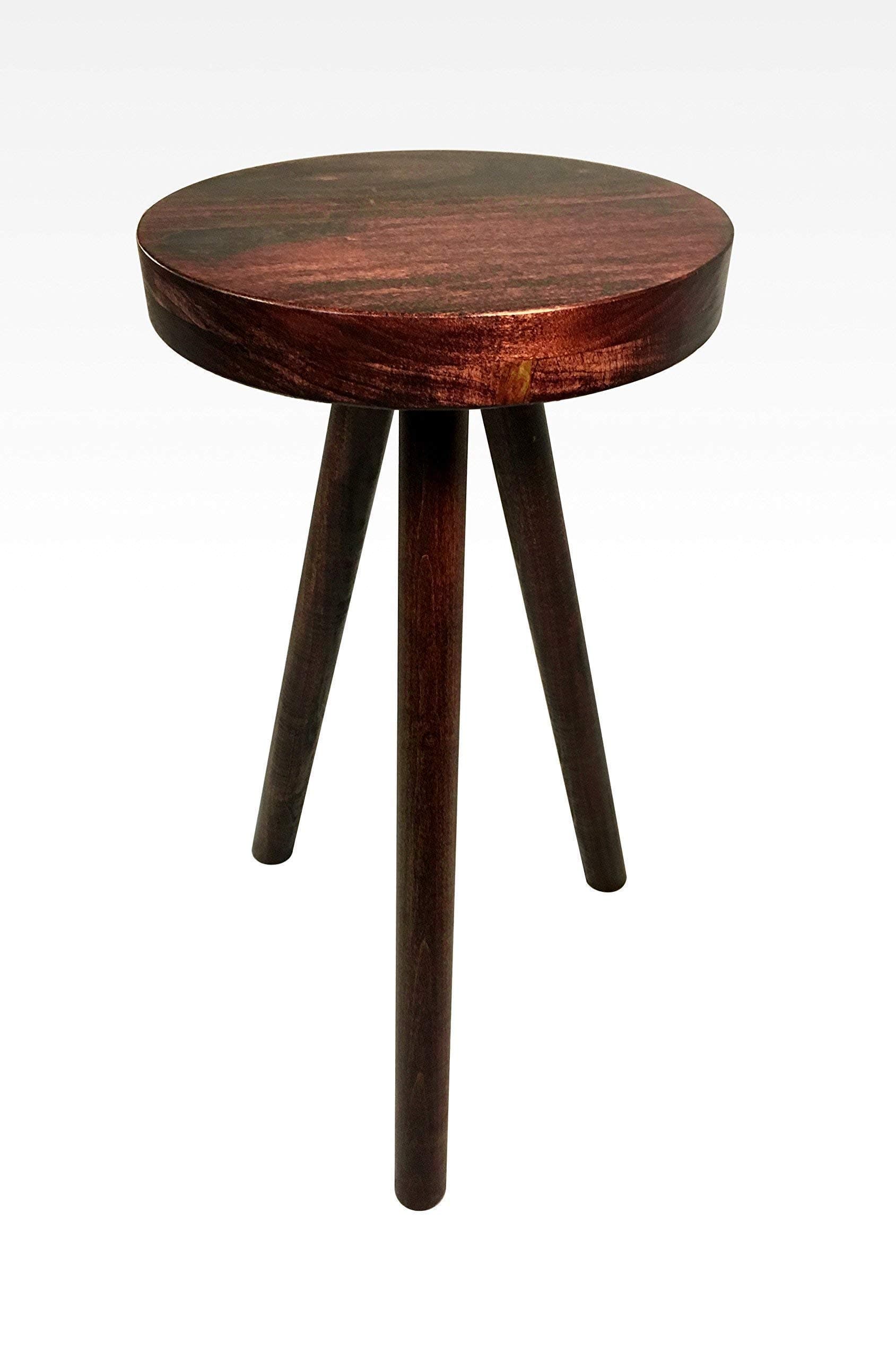 Side Table End Table Round Wood Stool by CW Furniture In Mahogany Custom Handmade Barstool Bar Set Modern Minimal Simple Three Legged Accent Nightstand Hardwood