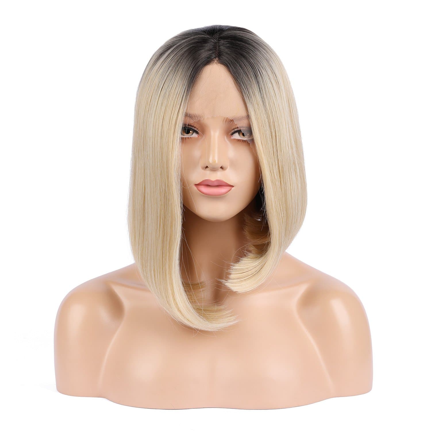 Estelle Hair Natural Looking Ombre Black To Blonde Bob Wig-Short Synthetic Lace Front Wigs-100% Heat Resistant Fiber Hair-With Combed Cap Style For Easier To Put It On (12 Inch)