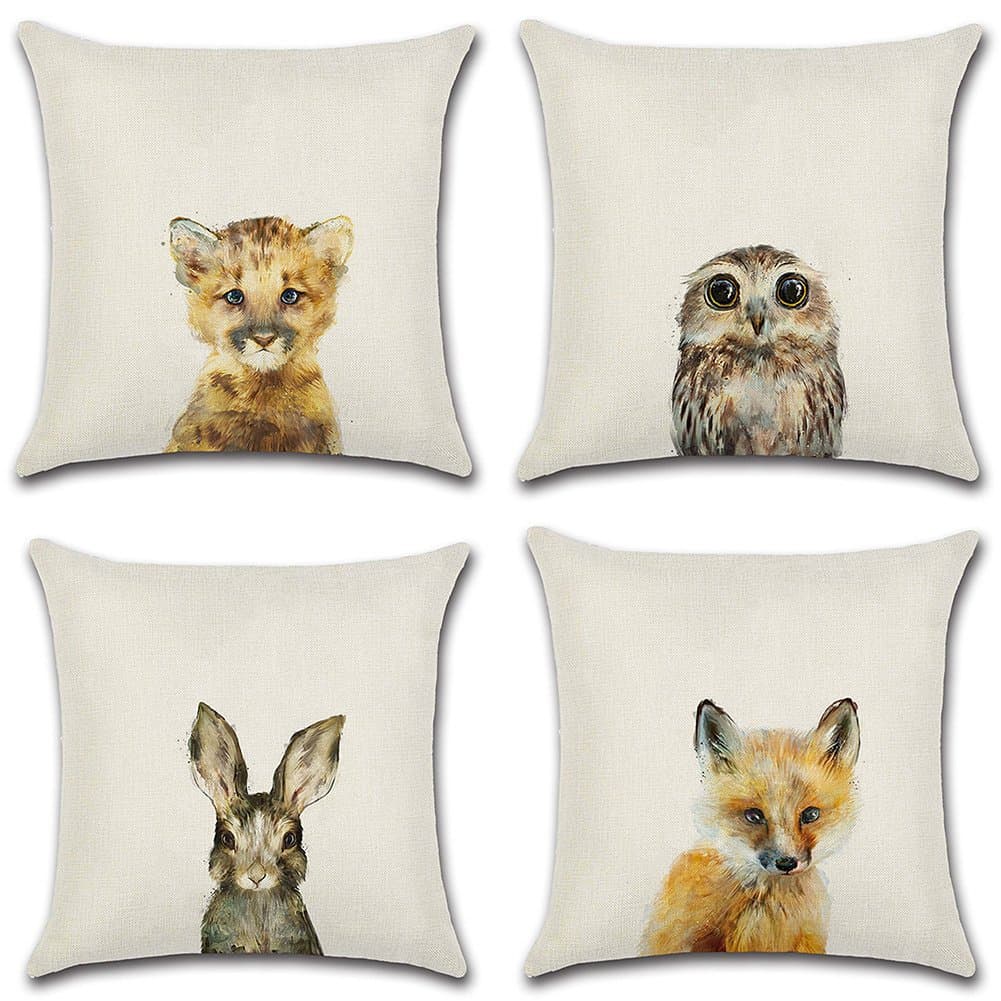 HuifengSLinen Throw Cushion Pillow Covers Square Pillowcase Animal Decorative for Sofas Beds Chairs Cushion Cover Set of 4, 18 x 18 Inch