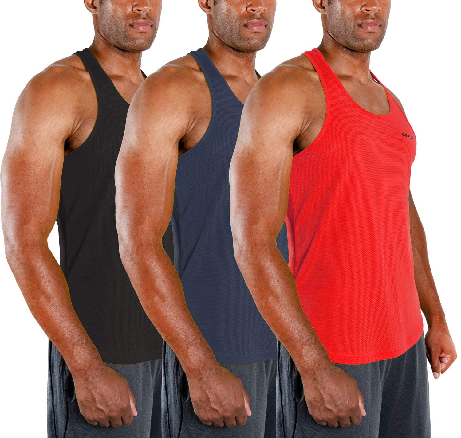 DEVOPS 3 Pack Men's Y-Back Dri Fit Muscle Gym Workout Tank Top