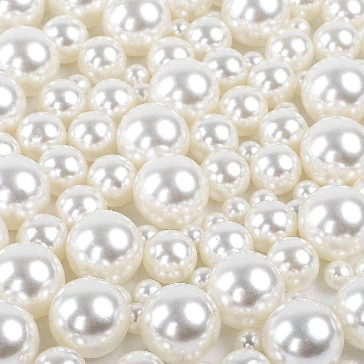 QUEFE150pcs Pearls for Crafts No Holes, Vase Filler Artificial Plastic Pearl Beads for Table Scatter, Wedding, Birthday Party, Home Decoration(8mm, 14mm, 20mm)