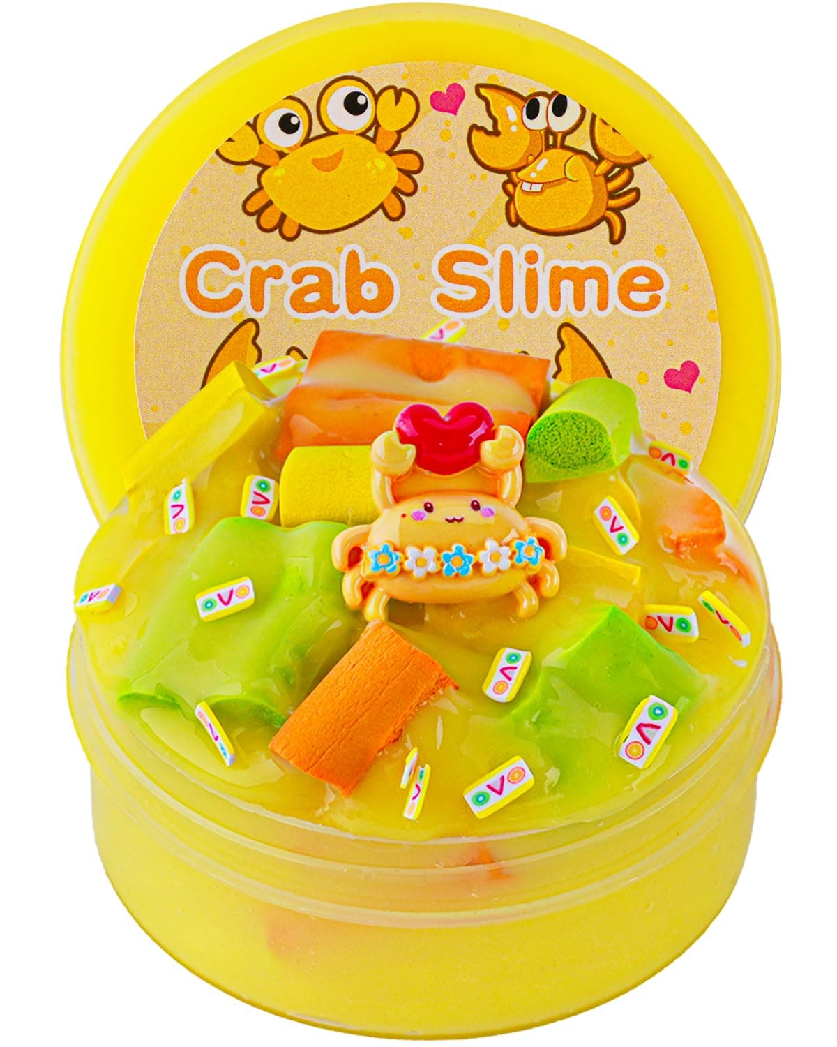 Crab Yellow Foam Chunks Slime - Stretchy & Non-Sticky Crunchy Slime Party Favors for Kids, Sensory Toys, Gift for Girls & Boys