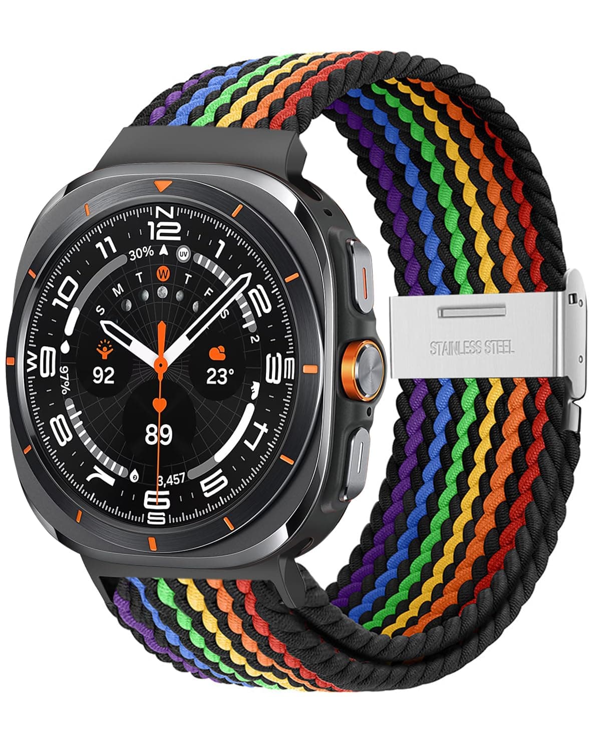 Stretchy Braided Band Compatible with Samsung Galaxy Watch 7 Ultra Bands 47mm, Smartwatch Replacement Elastic Nylon Sport Strap for Samsung Watch Ultra 2024 Men Women