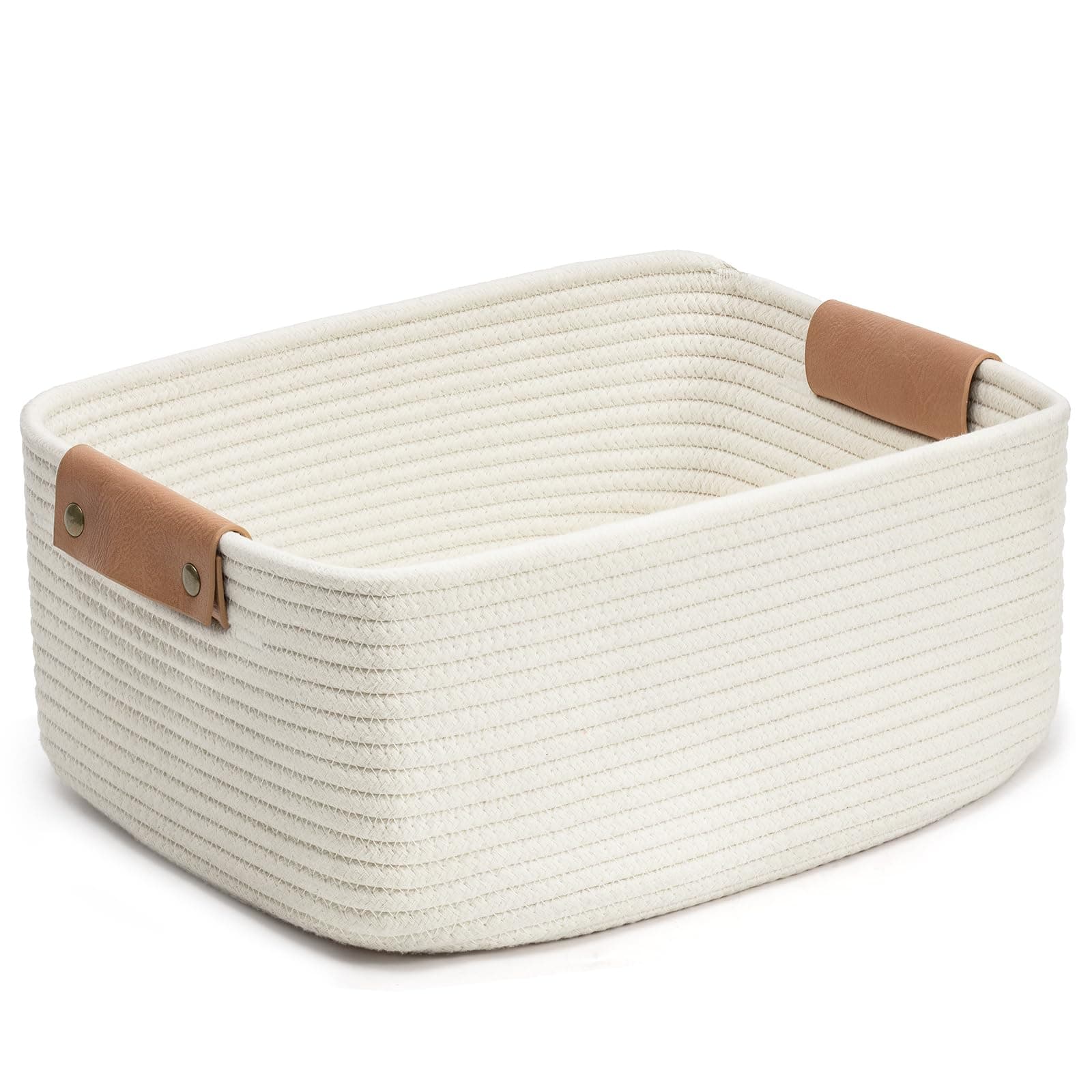 CHICVITA White Woven Basket Baby Gift Basket for Toys, Towels, Books, Rope Storage Basket for Living Room, Bathroom, Decorative Basket for Nursery