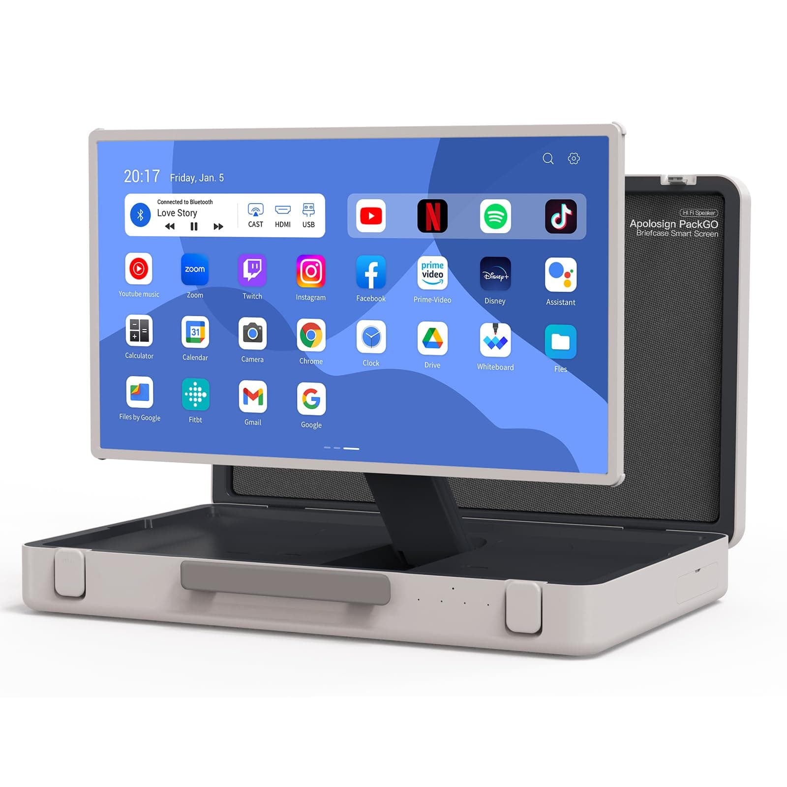 apolosign packgo® 27 inch Portable Briefcase TV, Portable Entertainment System, Android OS, Compact Suitcase Design, Bluetooth 3D Speakers, Built-in Battery 6H, Smart Screen for Travel & Parties