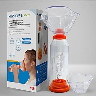 Inhaler Spacer for Adult and Child or Baby with Mask, Aerosol Chamber Helps Medication Delivery for Asthma and COPD (Transparent, Child Mask)