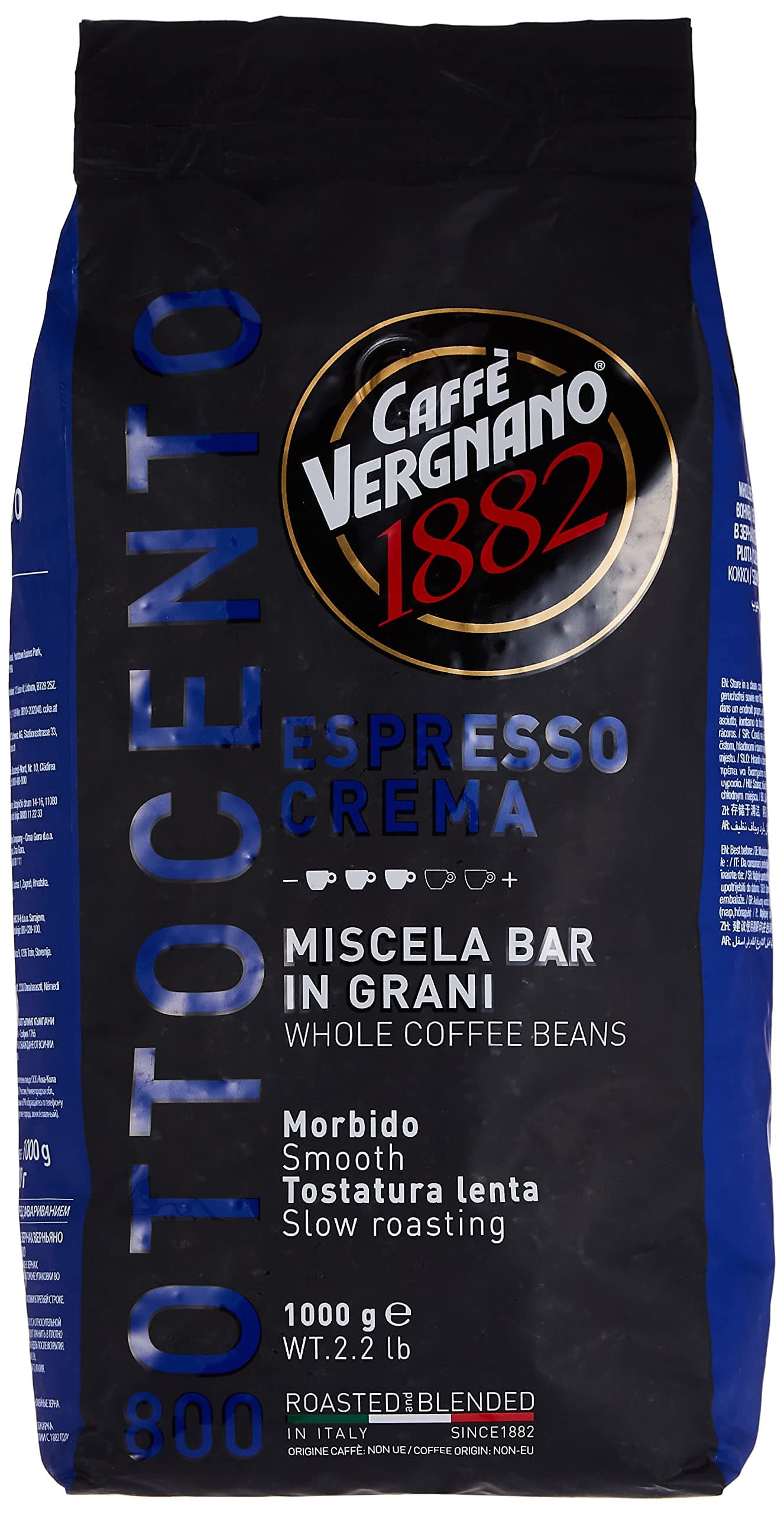 Caffe Vergnano Espresso Roast "Crema 800 Blend" Whole Bean Coffee | 2.2 Lb Bag (1 kilo) | Imported from Italy