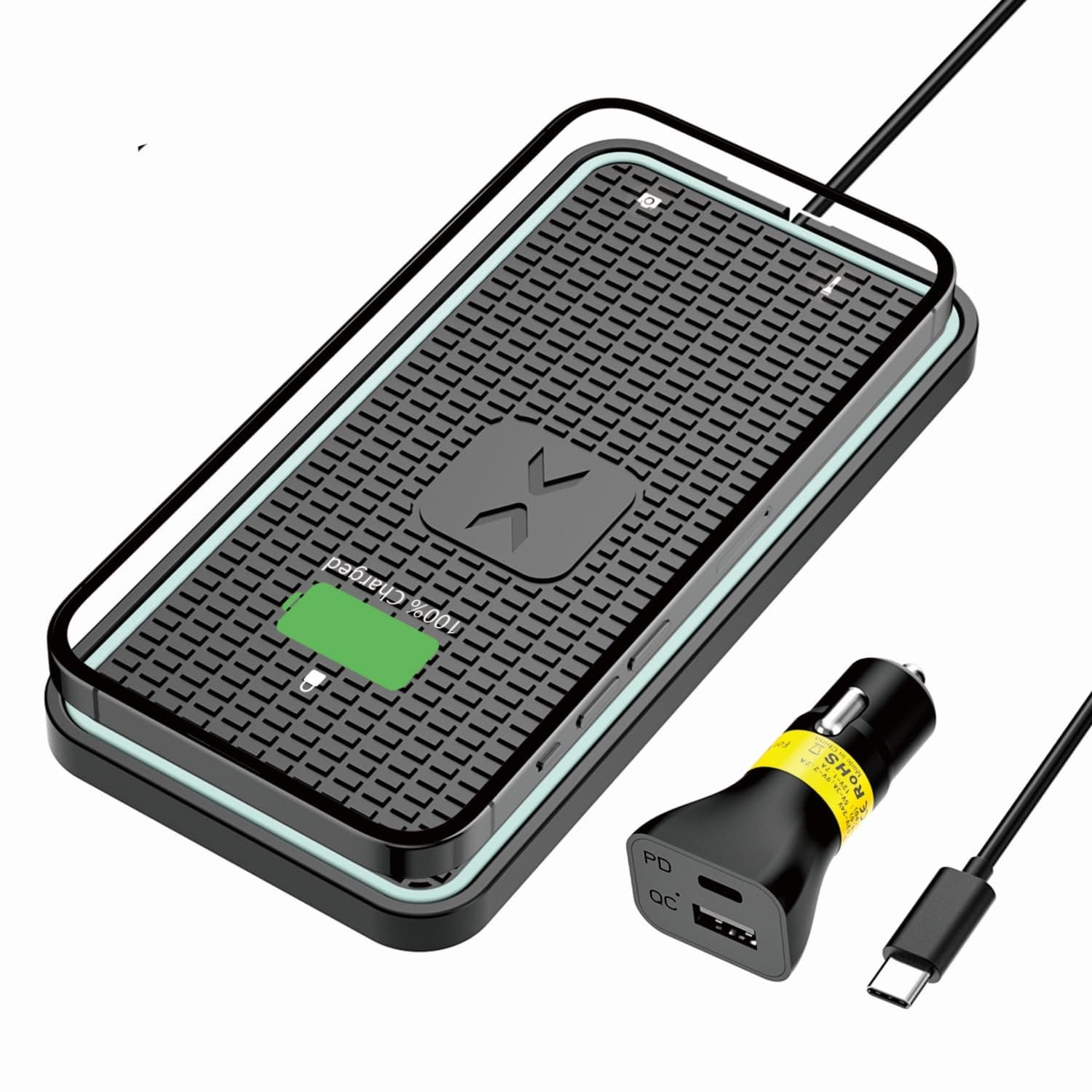 Polmxs Wireless Car Charger Pad, 15W USB C Wireless Charging Pad for Car Non Slip Wireless Phone Mat with 40W Fast Car Charger for iPhone 15/14/13/12/8 Samsung S23/S22/21 Airpods