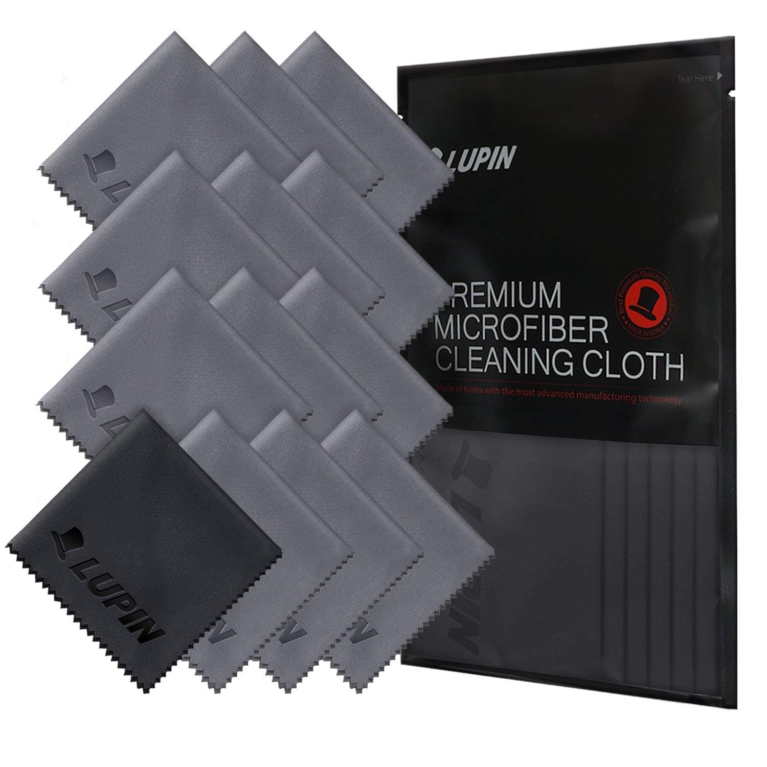 Ringke Lupin Microfiber Cleaning Cloths, 13 Pack Premium Ultra Lint Polishing Cloth Designed for Cell Phone, Tablets, Laptops, iPad, Glasses, Auto Detail, TV Screens & Other Surfaces - Gray