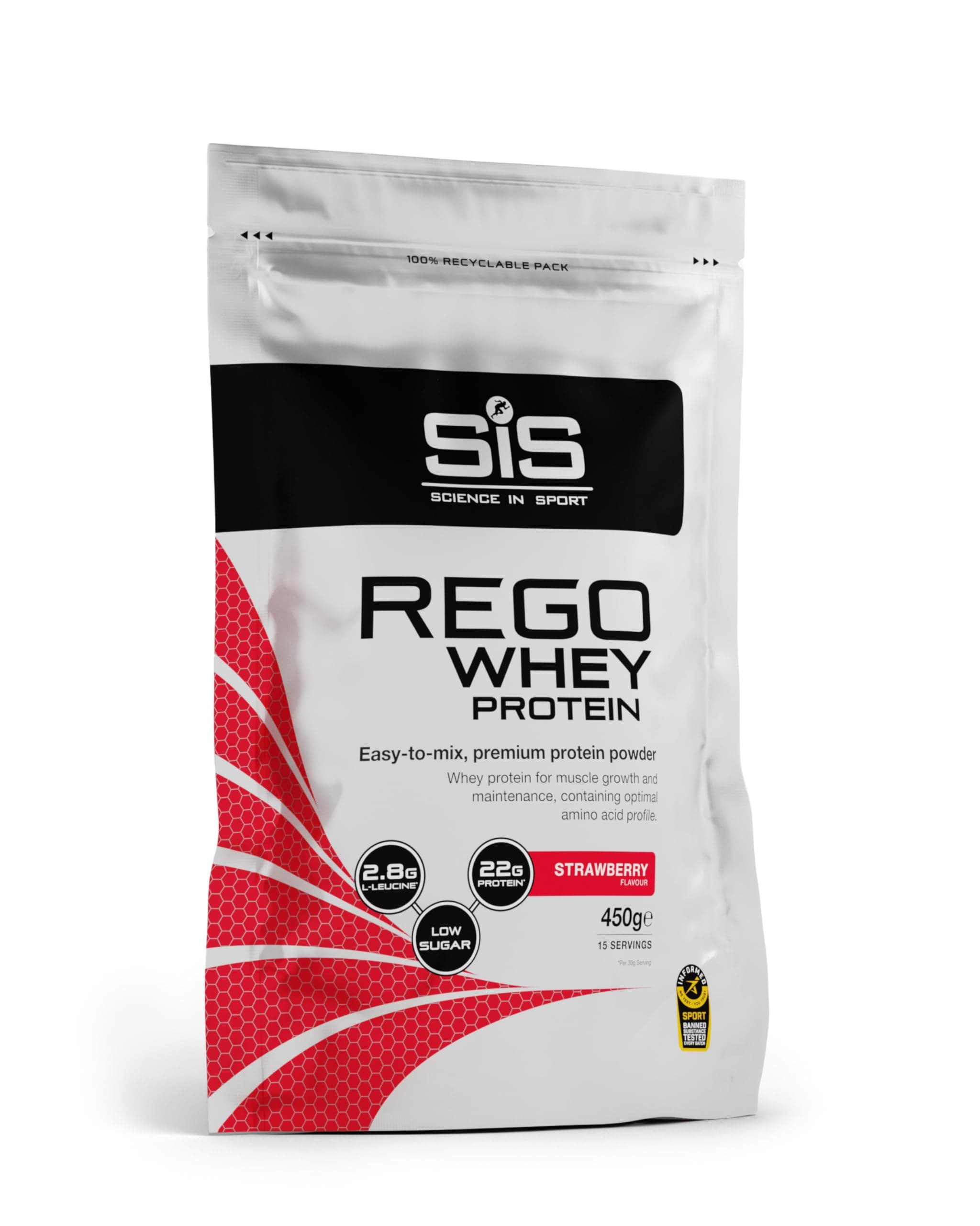 Science In Sport Rego Whey Protein Powder | 22g Protein | 2.8g Leucine | Low Sugar & Calorie | Protein Shake | Maintain Muscle | Post Workout Recovery Drink | Strawberry Flavour | 15 Servings | 450g