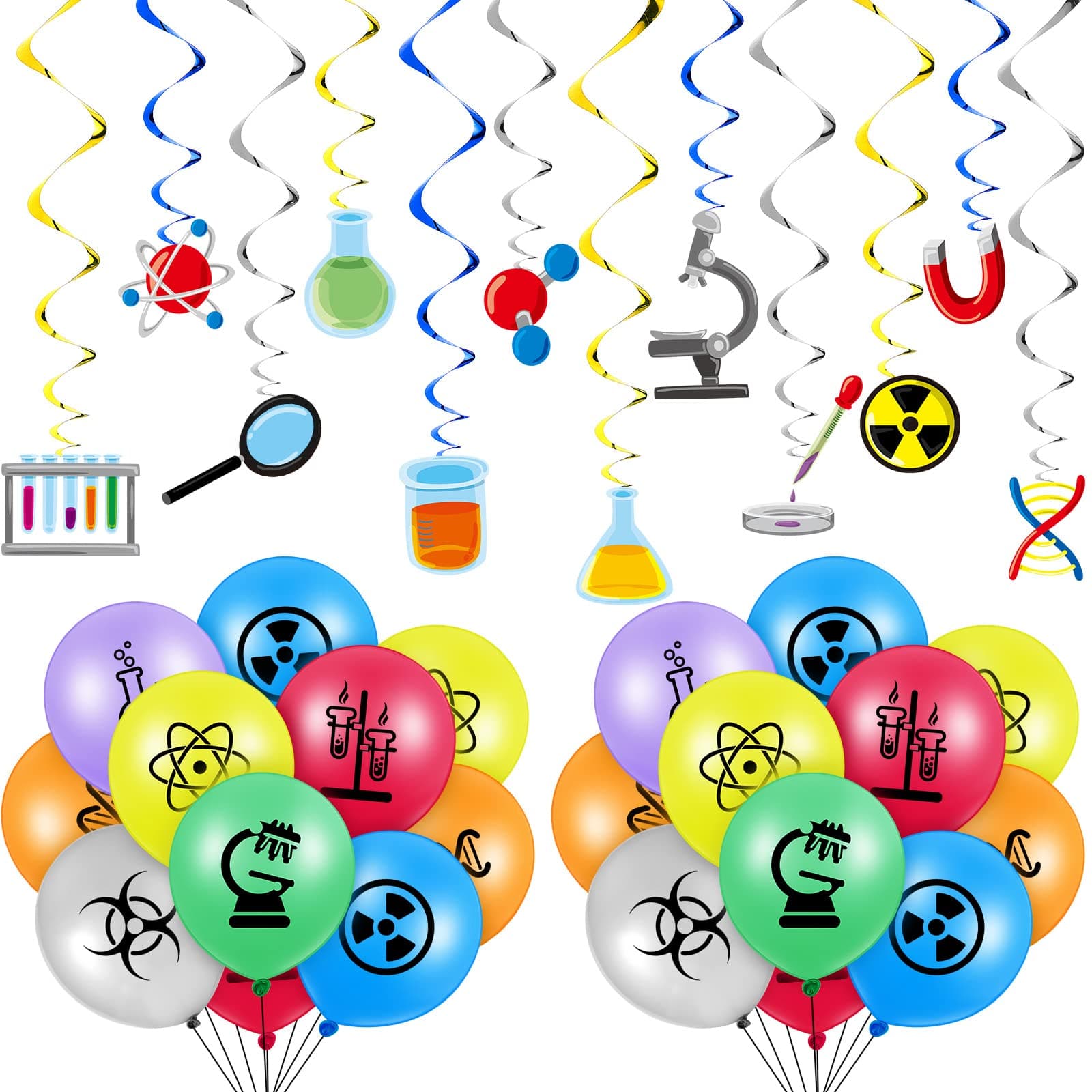 66 Pieces Science Birthday Party Decorations 42 Pieces Science Themed Balloons Math Latex Balloons 24 Hanging Swirls Chemistry Laboratory Streamers Decorations for Lab School Classroom