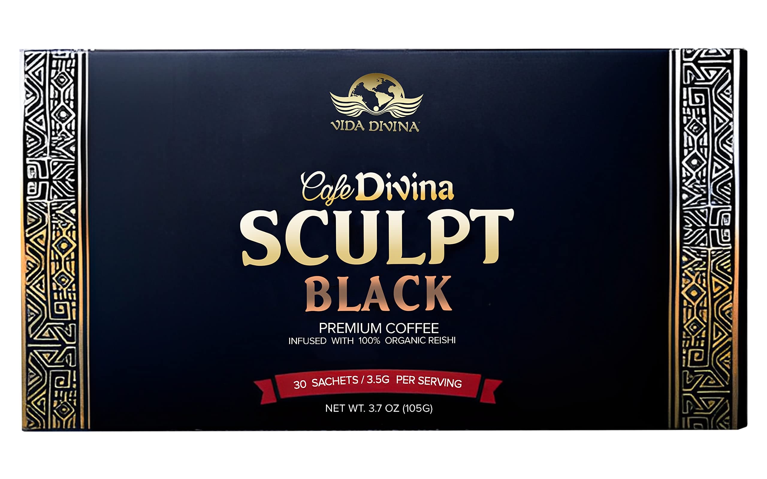 Vida Divina Sculpt Black Coffee, Arabica Blend Infused with Reishi and Garcinia Cambogia for Vitality, Weight Control, & Cognitive Support, 30 Sachets