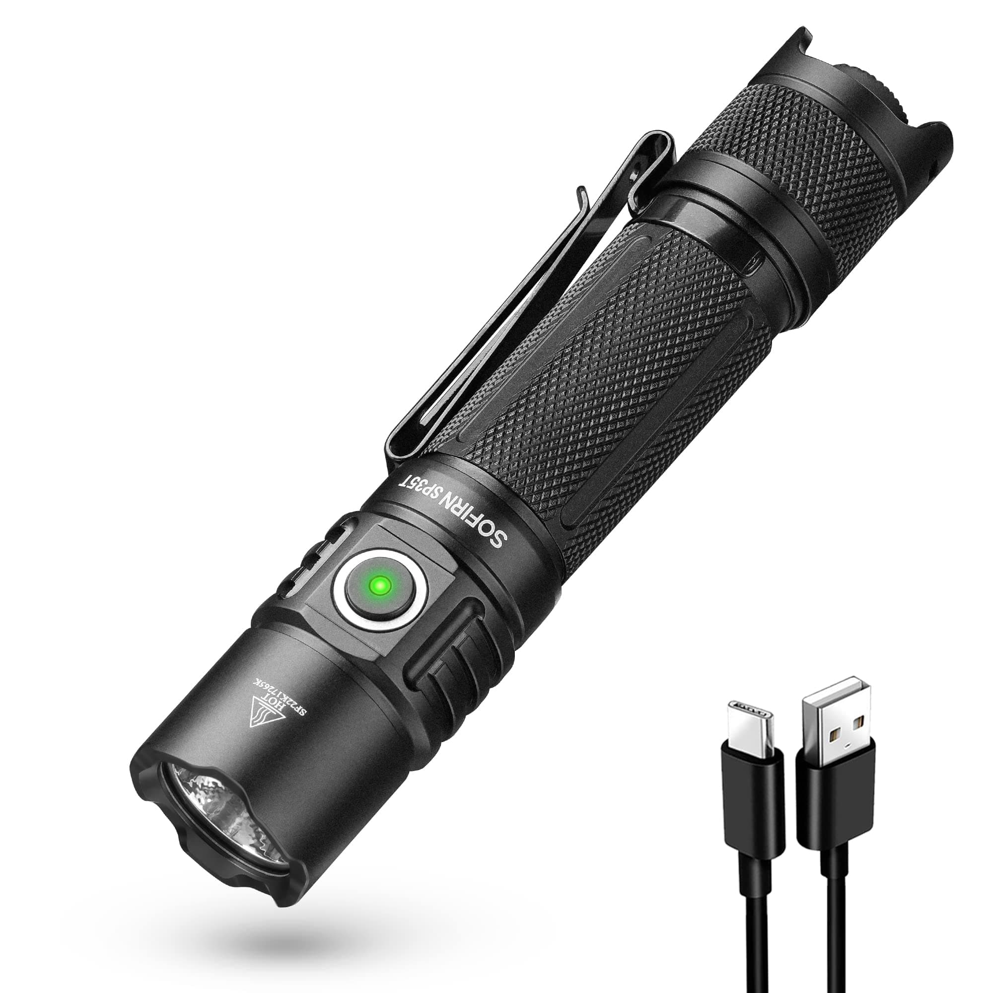 Sofirn SP35T Tactical Flashlight 3800 Lumens Ultra Bright Pocket LED Flashlight Rechargeable with Dual Switches IPX8 Waterproof EDC Flashlight for Camping Hiking Emergency