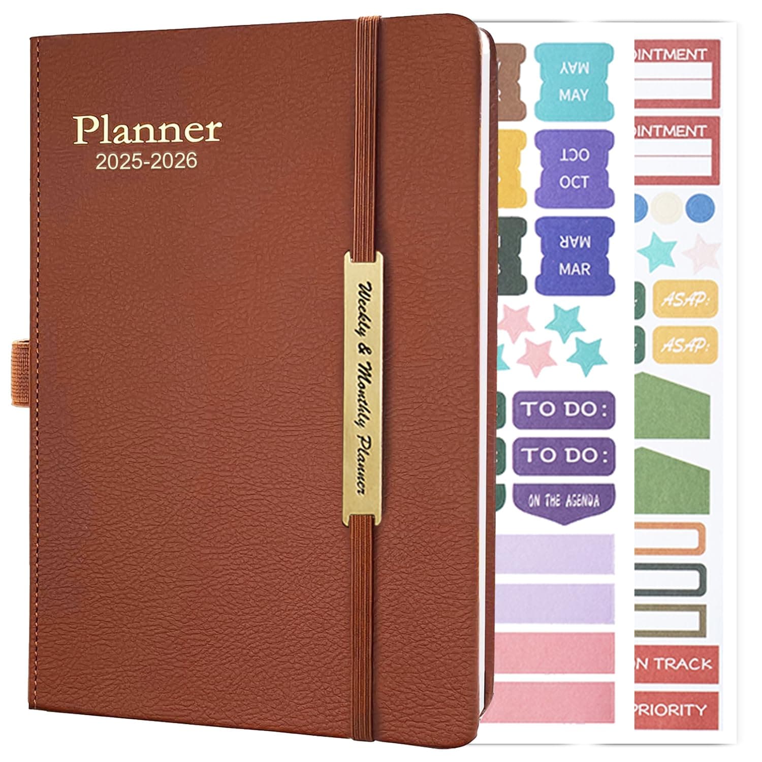 Yoawllty 2026-2027 Leather Planner Weekly and Monthly, 18 Months Calendar book,2026 Appointment Book, Daily Agenda,Yearly Teachers Planner (brown)