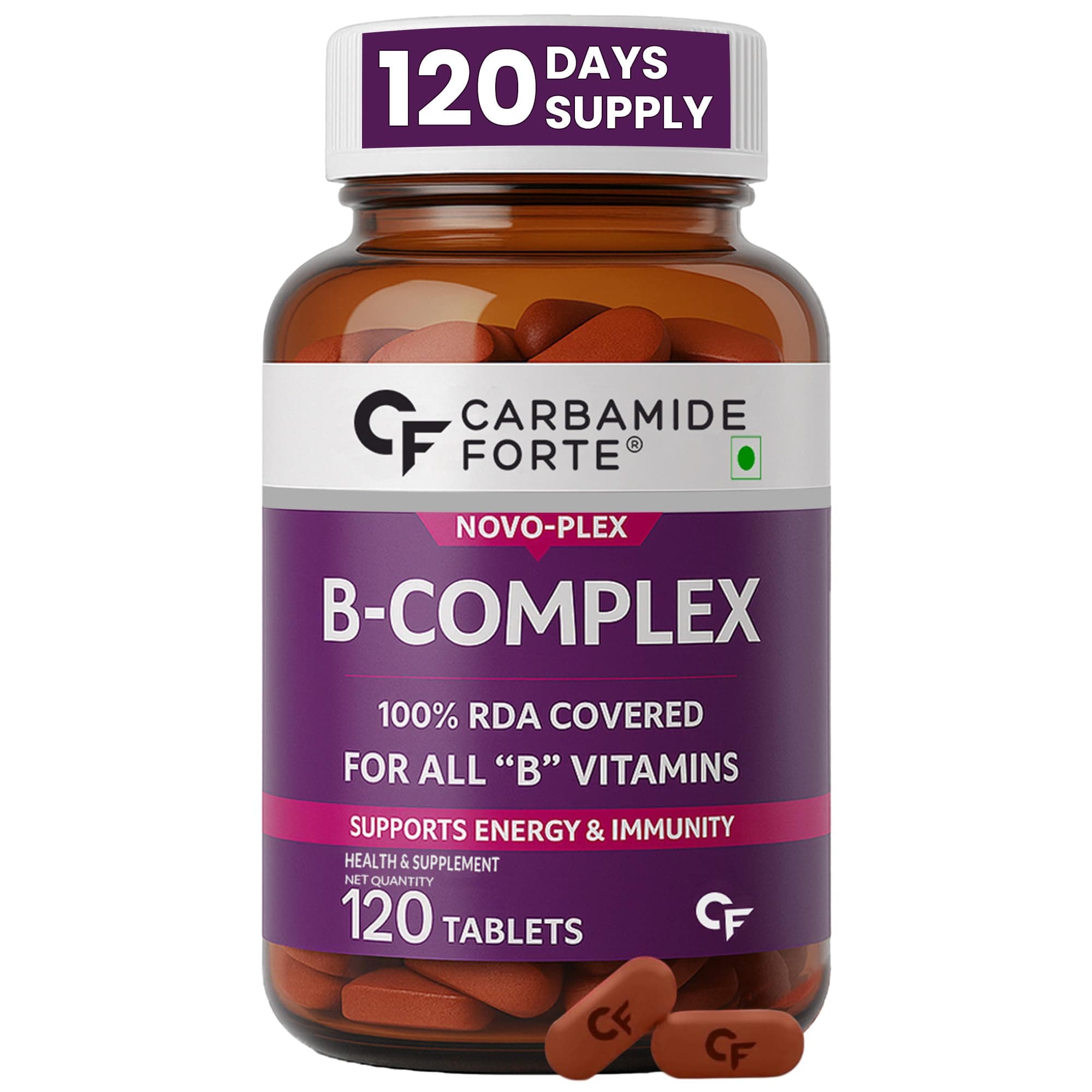 Vitamin B-Complex Tablets - 100% RDA for B Vitamins with B1, B2, B3, B5, B6, B9 & Vitamin B12 | Vitamin B Complex Supplements for Women & Men - 120 Vegetarian Tablets