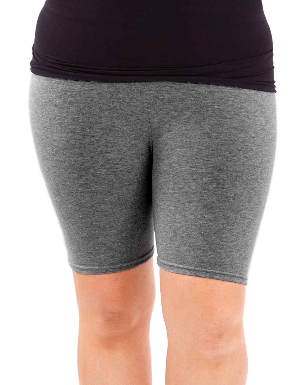 Clothes Effect Woman Plus Size Cotton Spandex Mid Thigh Shorts, USA Made,Multiple Colors Available