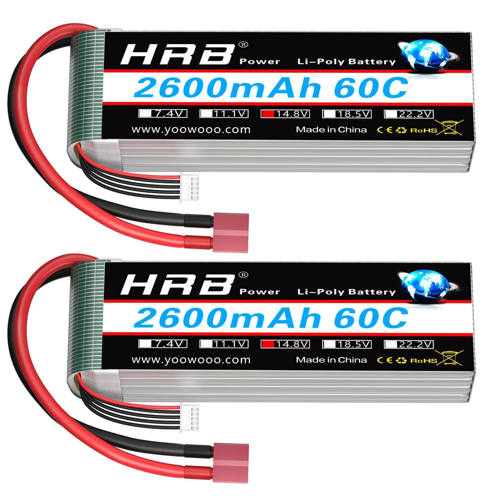 2pcs 4S 2600mAh Lipo Battery 60C 14.8V RC Lipo Battery Compatible with RC Car RC Airplane RC Truck RC Boat