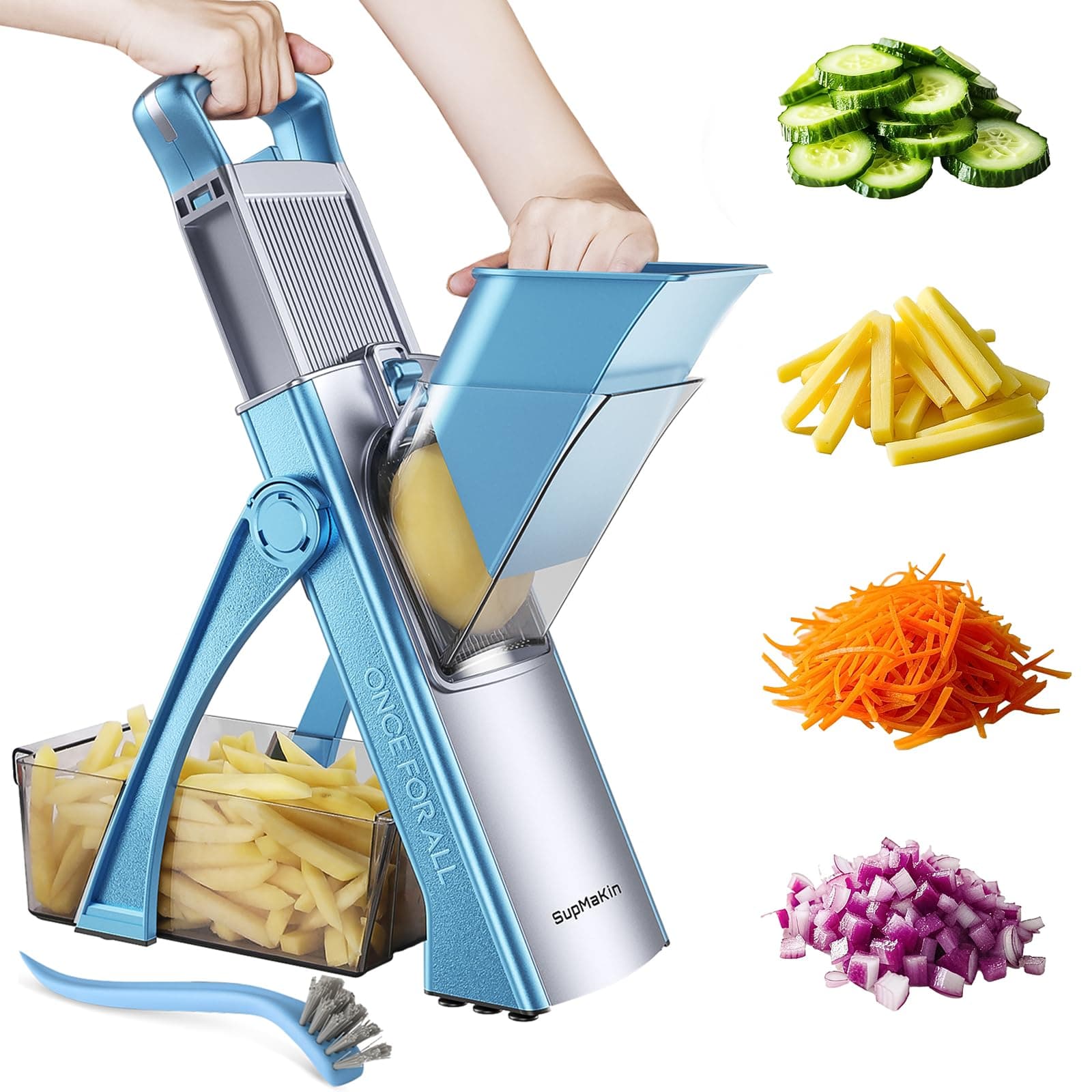 Safe Mandoline Vegetable Slicer Adjustable Vegetable Chopper Mandolin Multifunction Potato Slicer with 4 Modes Dicer, Julienne Kitchen Chopping Artifact (SkyBlue)