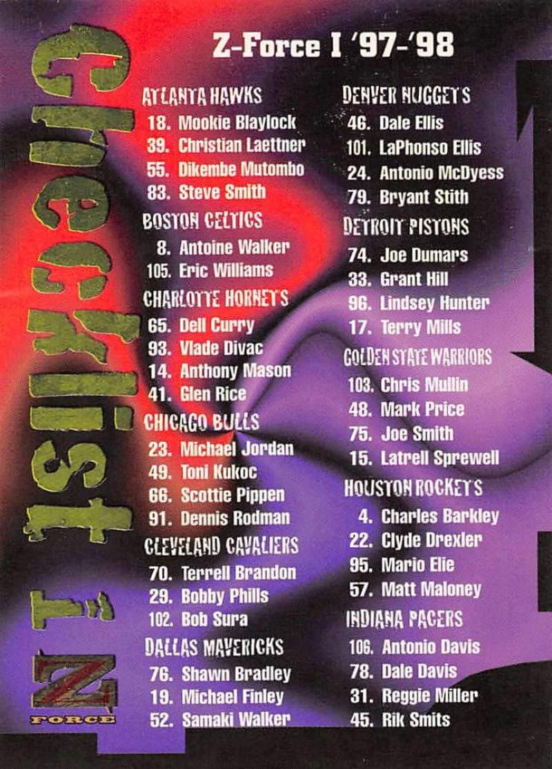 1997-98 Z-Force Basketball #109 Checklist Hawks/Suns Official NBA Trading Card From Fleer Skybox