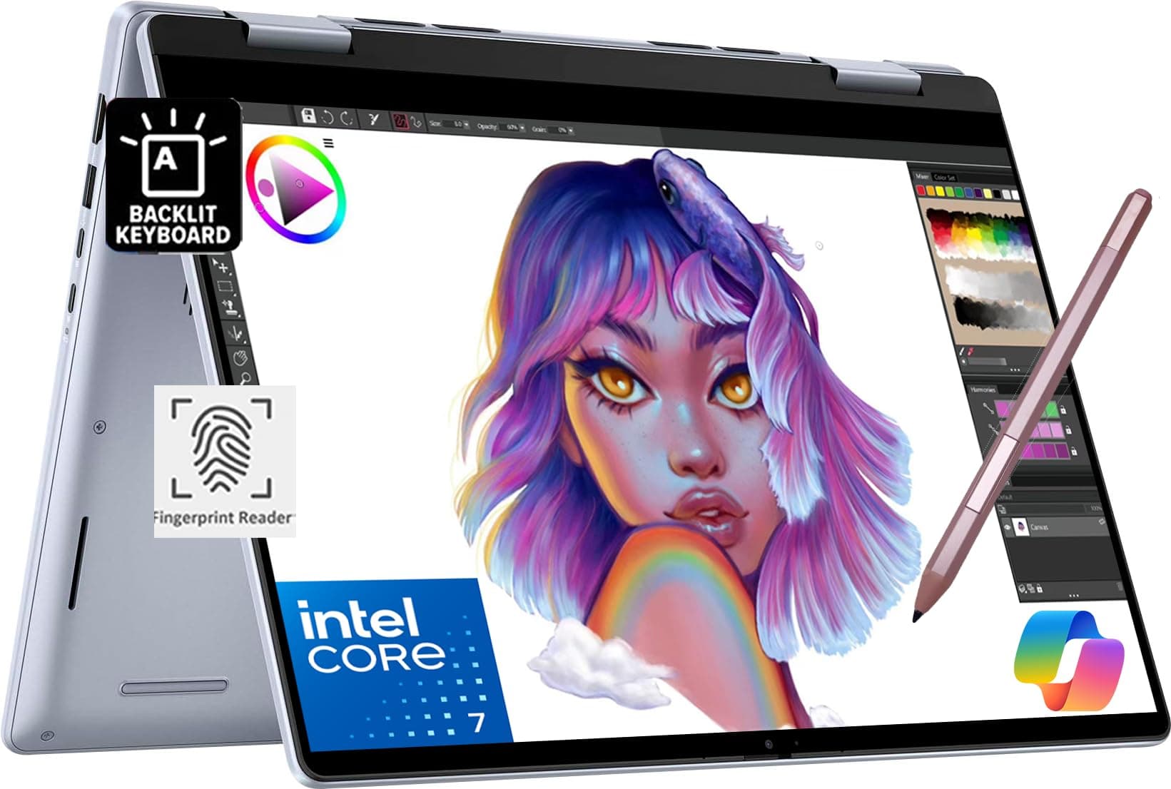 DellInspiron 14 7430 2-in-1 Business Laptop (14" FHD+ Touchscreen, Intel 10-Core i7-1355U, 16GB LPDDR5 RAM, 512GB SSD, Active Stylus) Backlit, FP, Webcam, 2024 Inspiron 7000, Win 11 Home, Silver