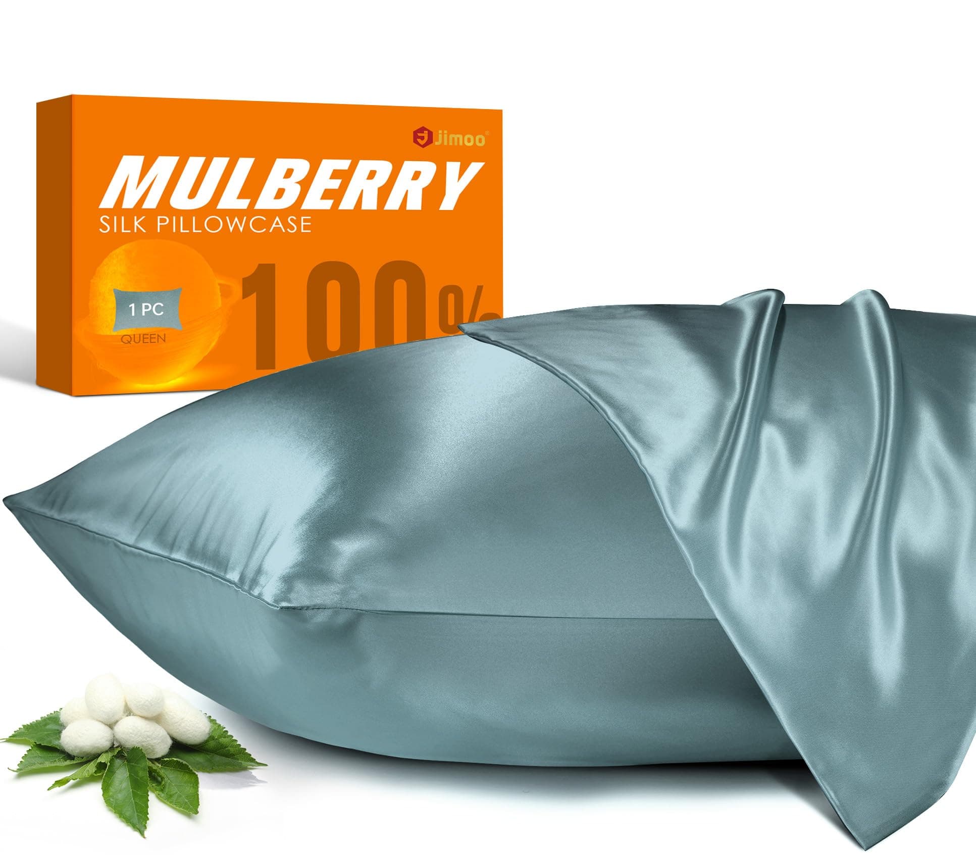 100% Mulberry Silk Pillowcase for Hair and Skin, 22 Momme Pure Natural Silk Pillow Case Both Sided with Zipper, Pillow Cover for Women Mom Men (Airy Blue, Standard 20''×26'', 1 Pack)
