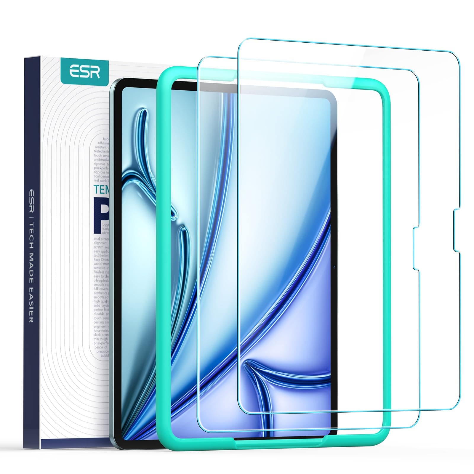 ESR 2 Pack Screen Protector for iPad Air 11 Inch M4/M3/M2 2026/2025/2024 (8th/7th/6th Generation), 9H Tempered Glass with Alignment Frame, Anti-Scratch, Bubble Free, HD Clarity, Apple Pencil Support