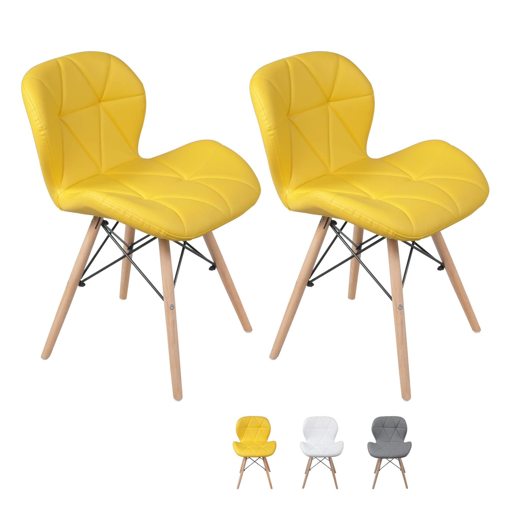 FAYEAN Eiffel Style Dining Wooden Chair with Comfortable Padded Seat for Home Office Modern Chair, Set of 2(Yellow)