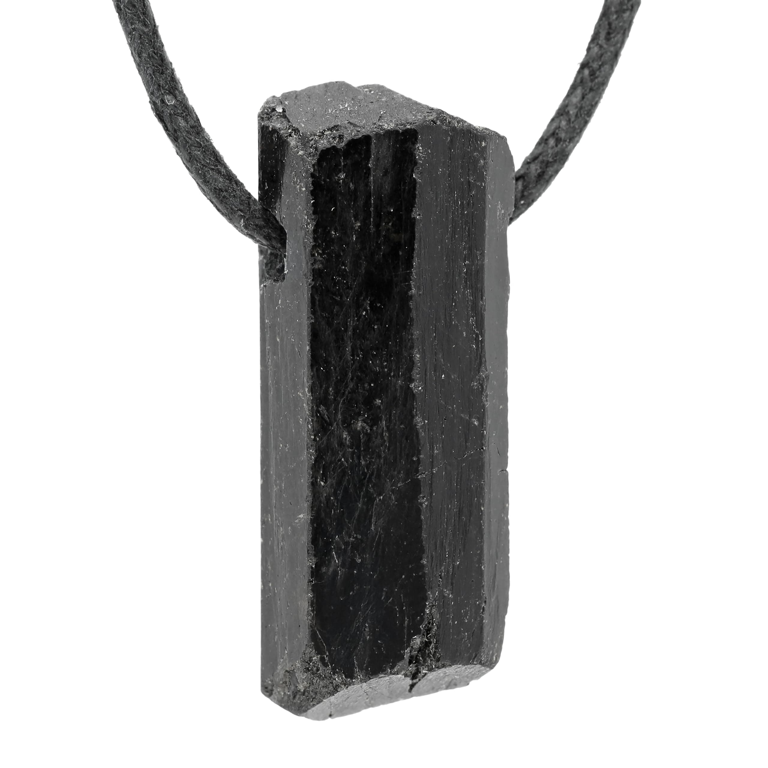 Black Tourmaline (Schorl) Raw Crystal Pendant | Genuine Gemstone with Adjustable Cotton Cord & Gemstone Info Card