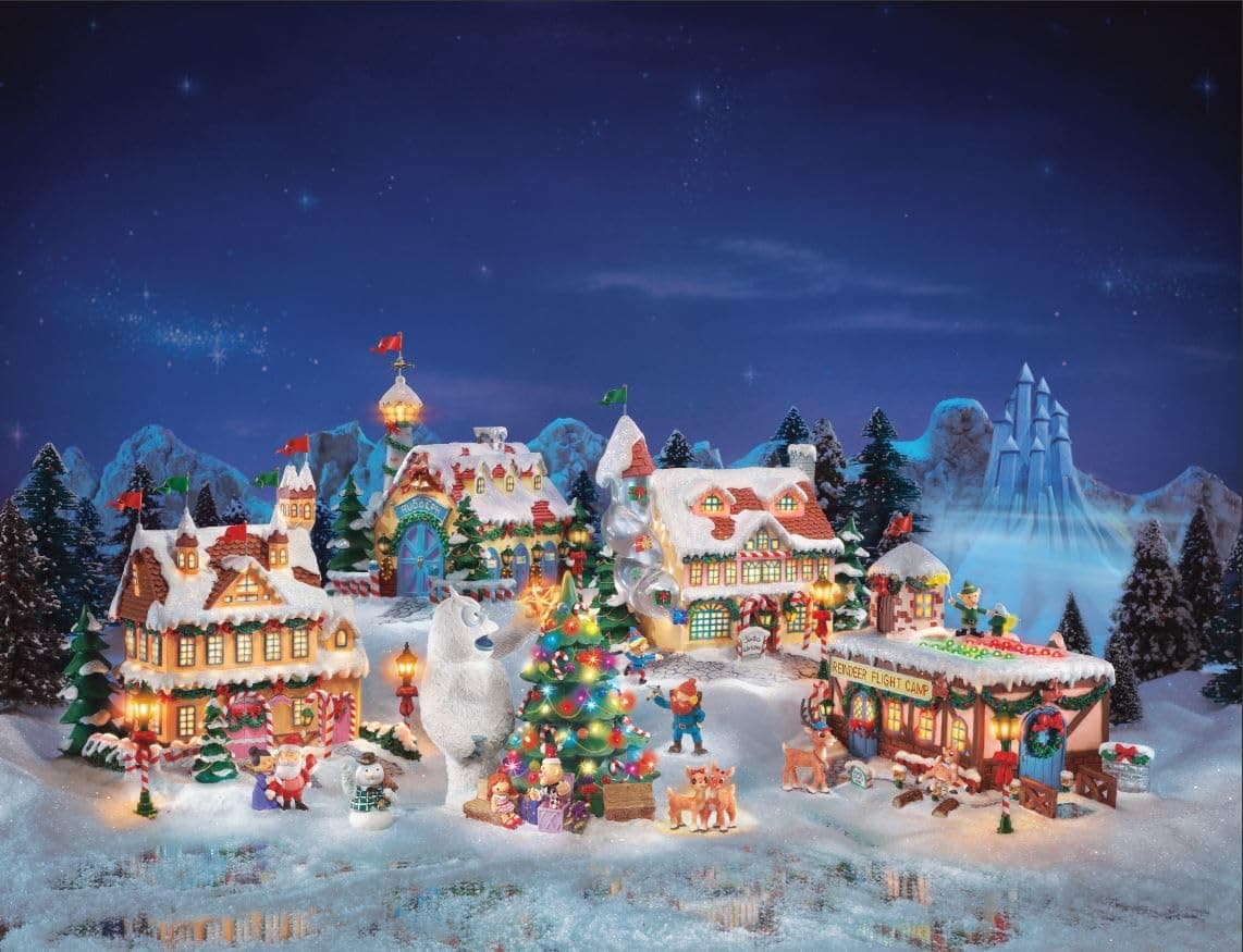 Rudolph The Red Nosed Reindeer Holiday Village Set Lights Up (Brown, White, Green, Red, Blue)